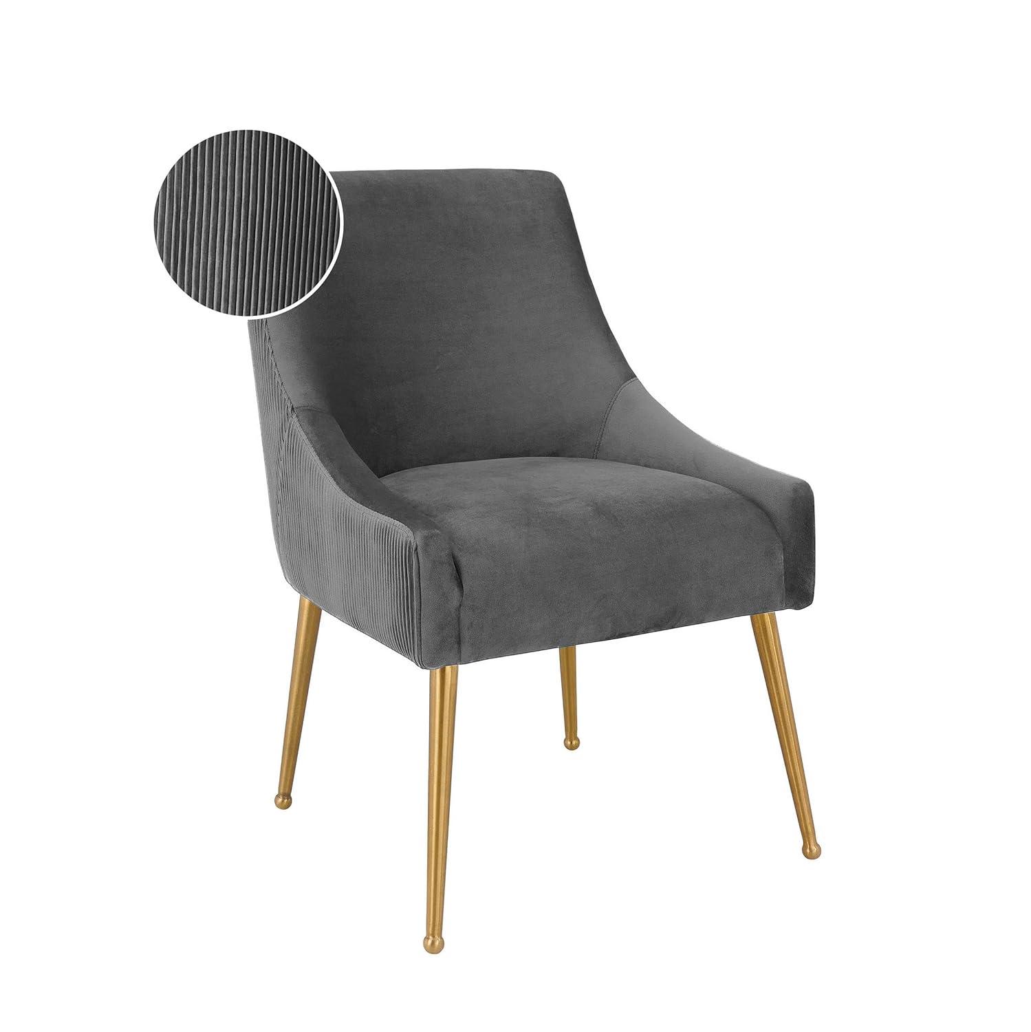 TOV Furniture Beatrix Pleated Dark Grey Velvet Side Chair with Gold Legs