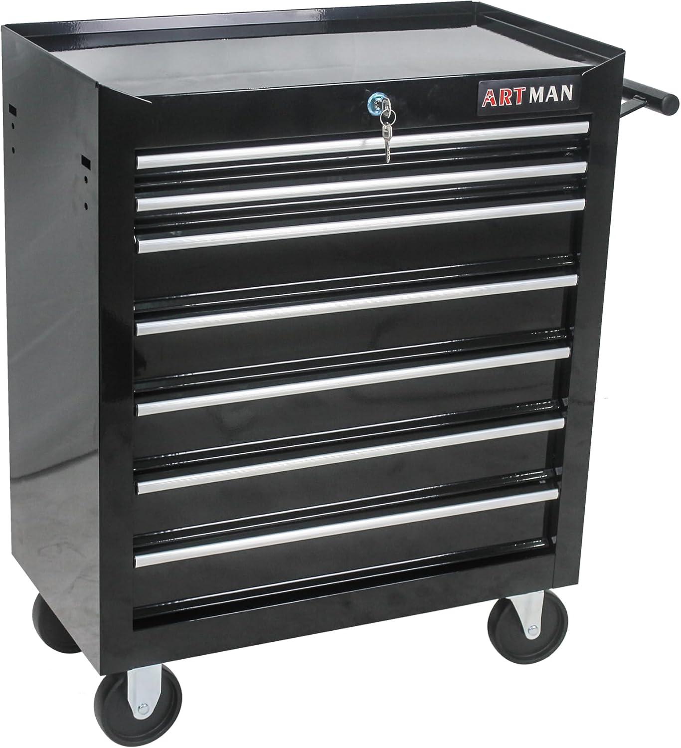 Black Heavy-Duty Steel 7-Drawer Rolling Tool Cart