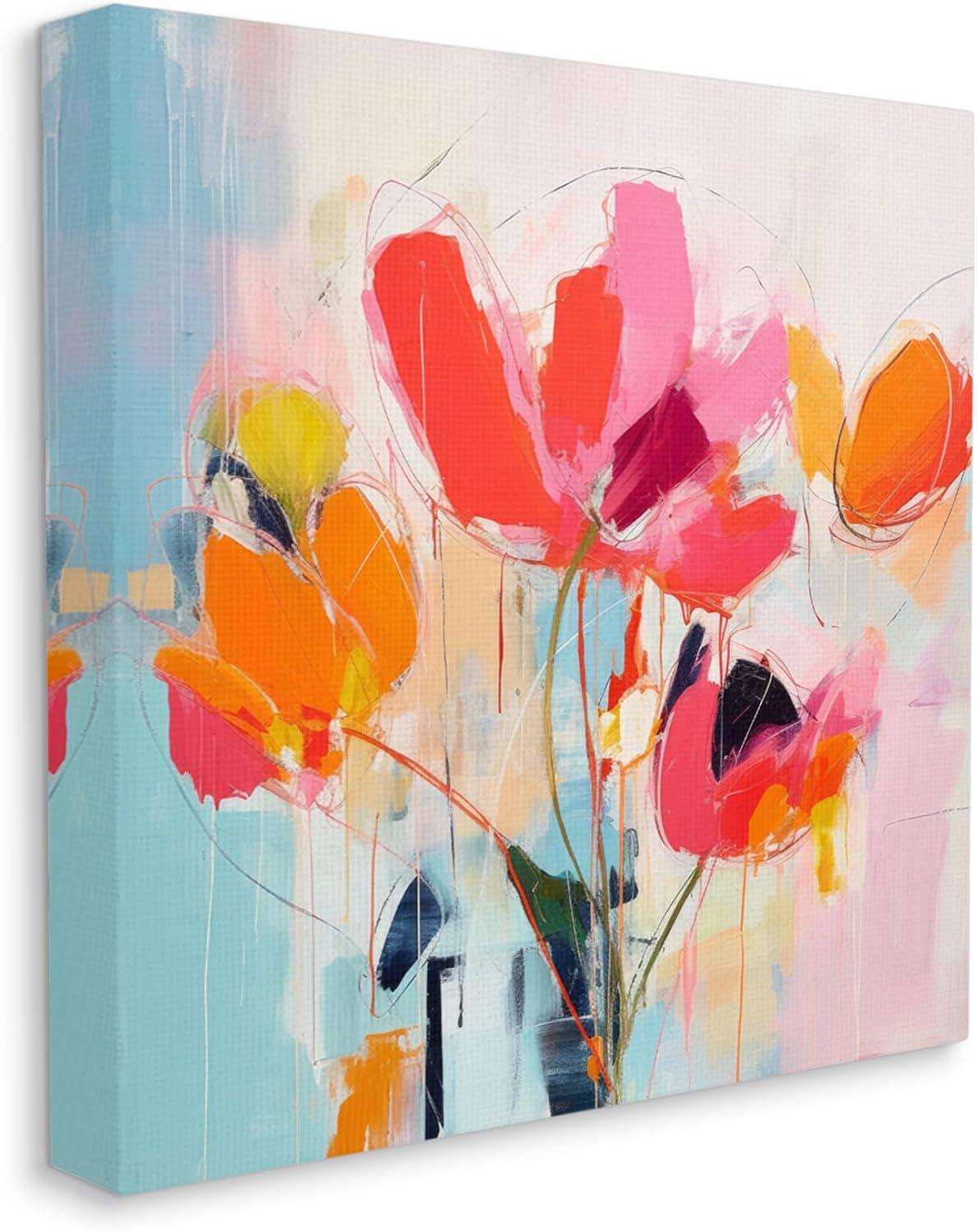 Stupell Industries Abstract Pink Florals Abstract Painting Gallery Wrapped Canvas Art Print Wall Art, 17 x 17