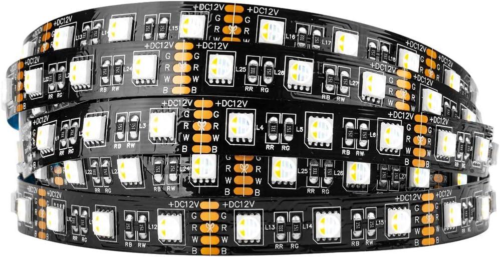 BTF-LIGHTING 5050 RGBW RGB+Warm White(2700K-3000K) 4 Colors in 1 LED Tape Light DC12V 5m 16.4ft 60LED/m Multi-Colored IP30 Black 12mm PCB for Bedroom Kitchen Home Decoration(No Adapter or Controller)