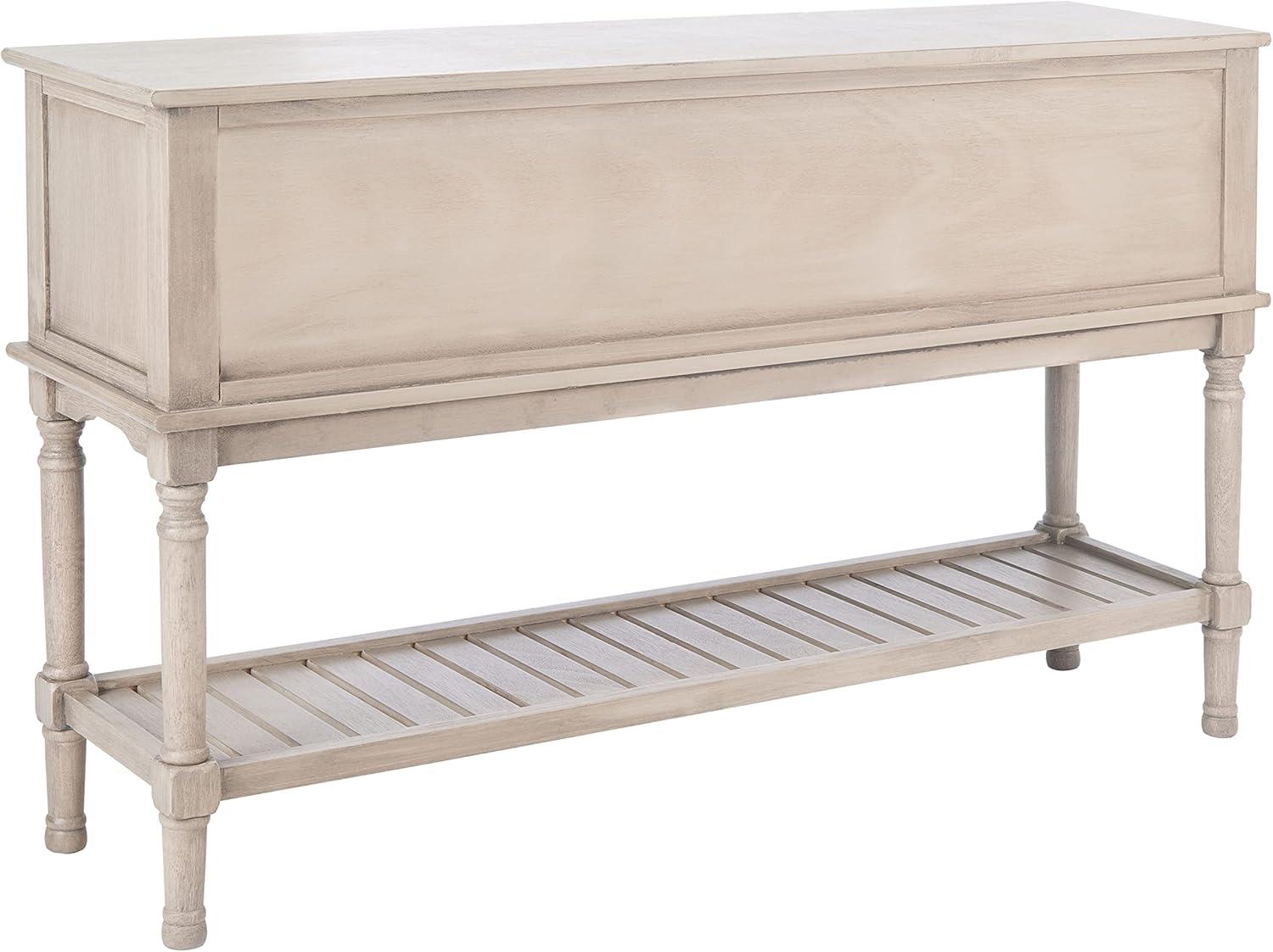 Greige Wood and Metal Console Table with Storage Drawers