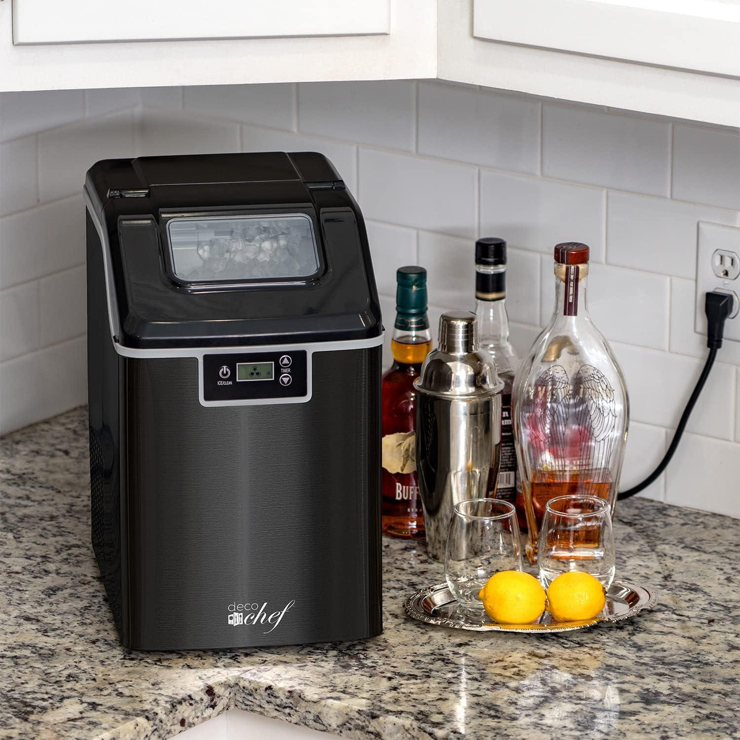 Black Countertop Nugget Ice Maker with Auto-Renew Basket