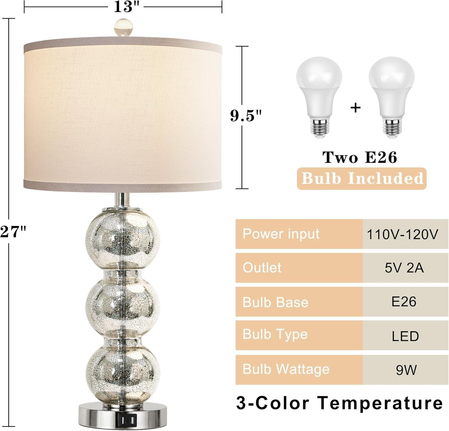Rosdorf Park Led Table Lamps Set Of 2 - Contemporary Triple Glass Sphere Design, Mercury Silver/Chrome Finish