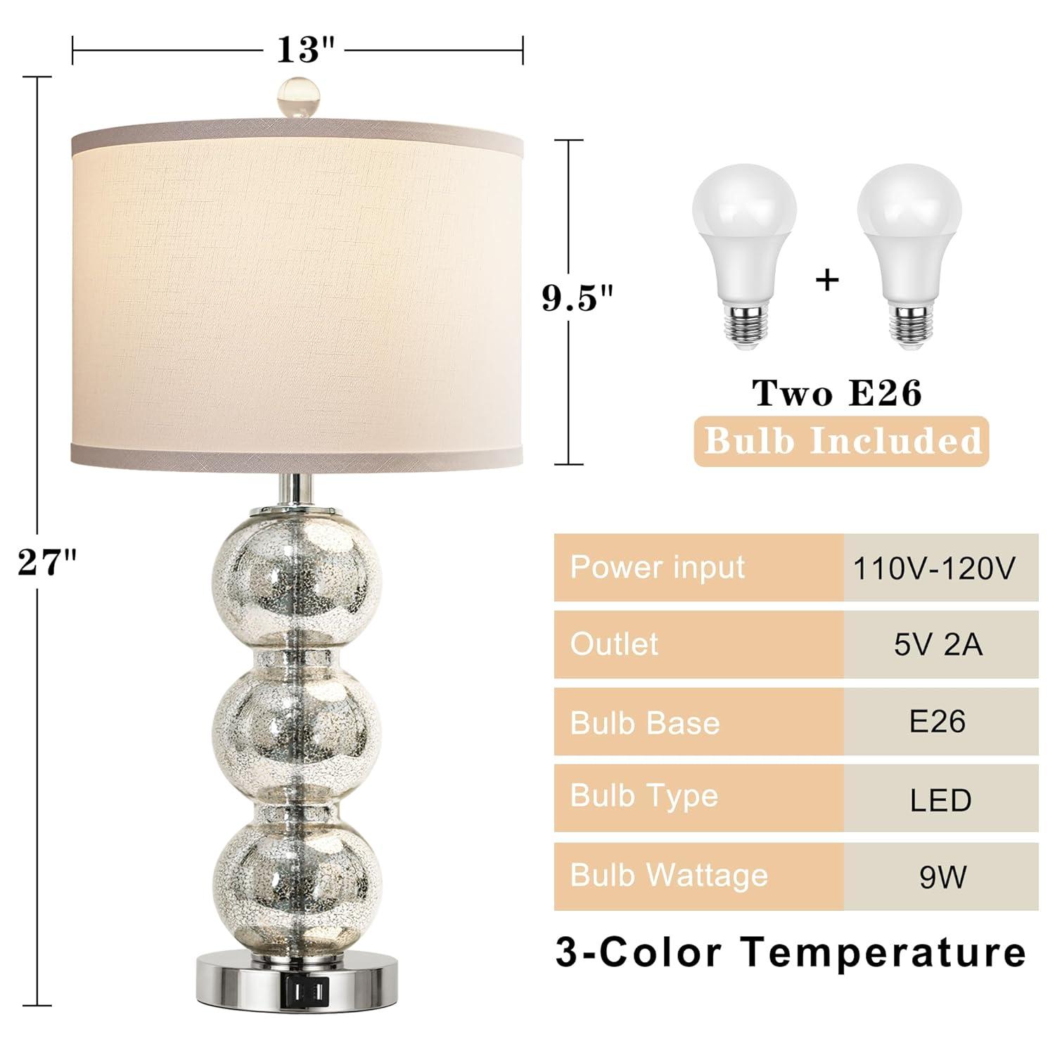 Rosdorf Park Led Table Lamps Set Of 2 - Contemporary Triple Glass Sphere Design, Mercury Silver/Chrome Finish