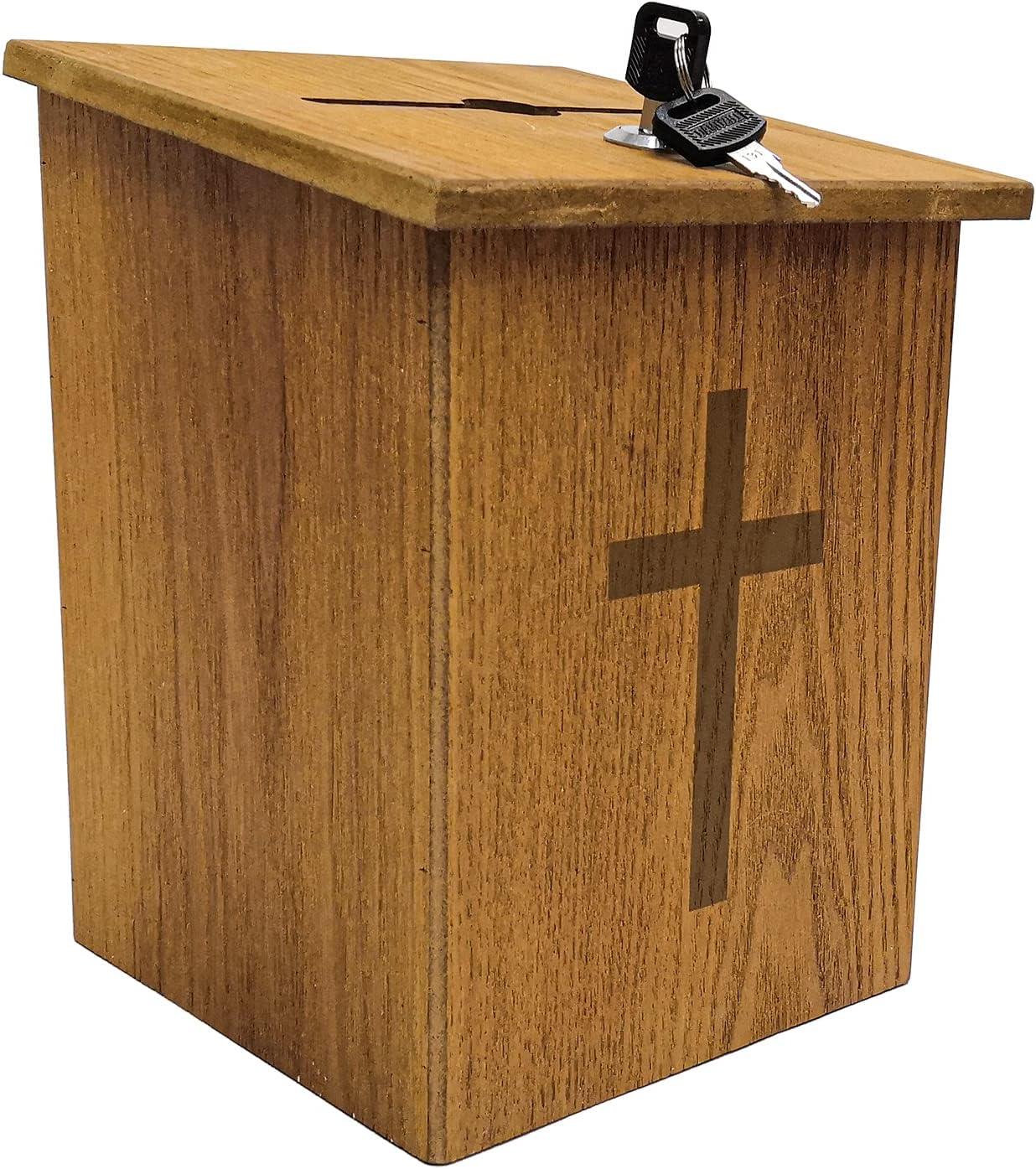 FixtureDisplays Box, Church Collection Donation Charity w/ Cross 7.5"W x 7.5"H x 9-7/8" D