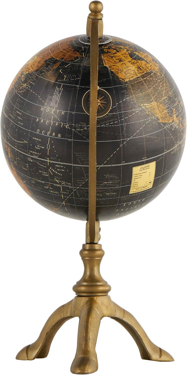 Polished Brass and Black Metal Globe with Tripod Stand