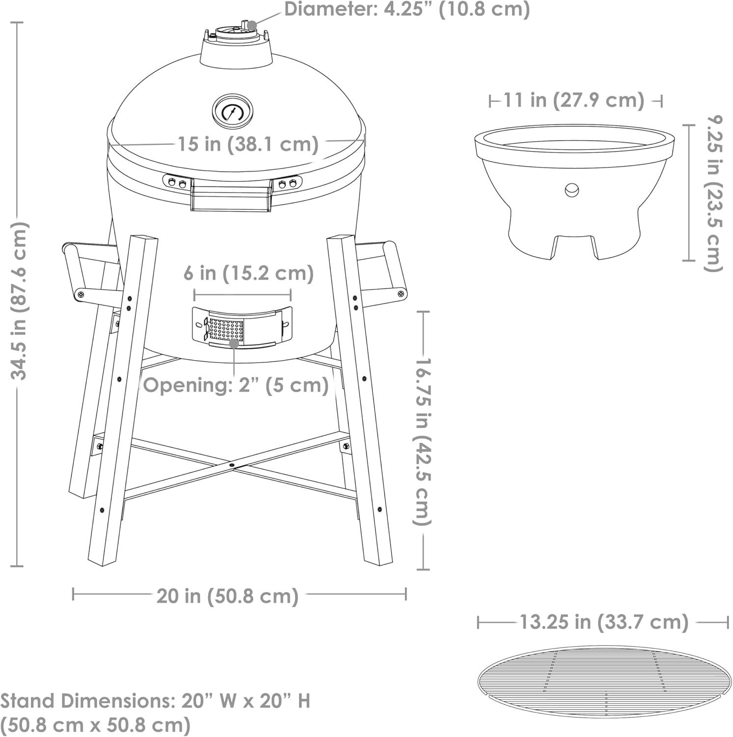 Red Ceramic Kamado Egg Grill with Smoker and Stand