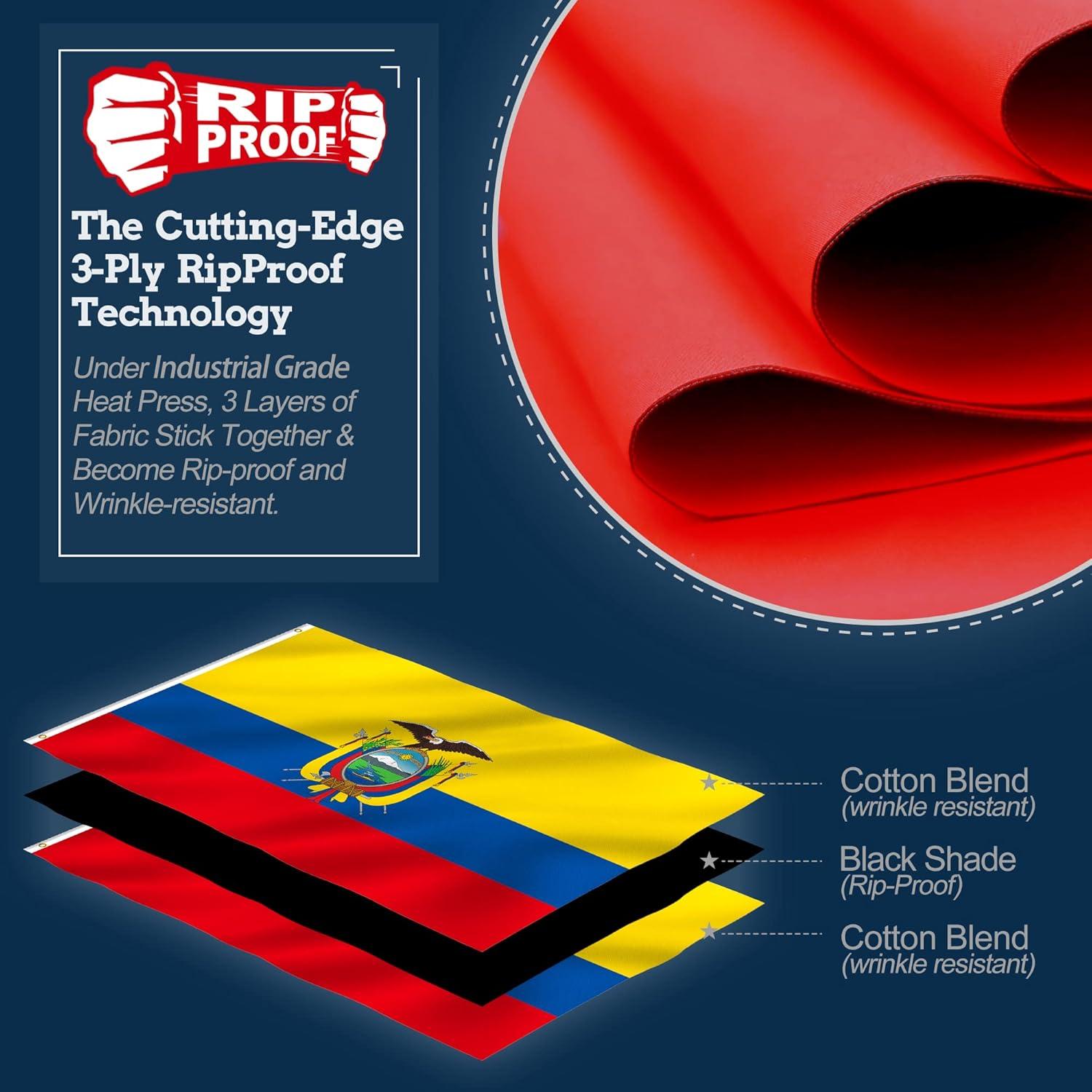 Anley 3' x 5' Rip-Proof Technology Double Sided 3-Ply Ecuador Flag