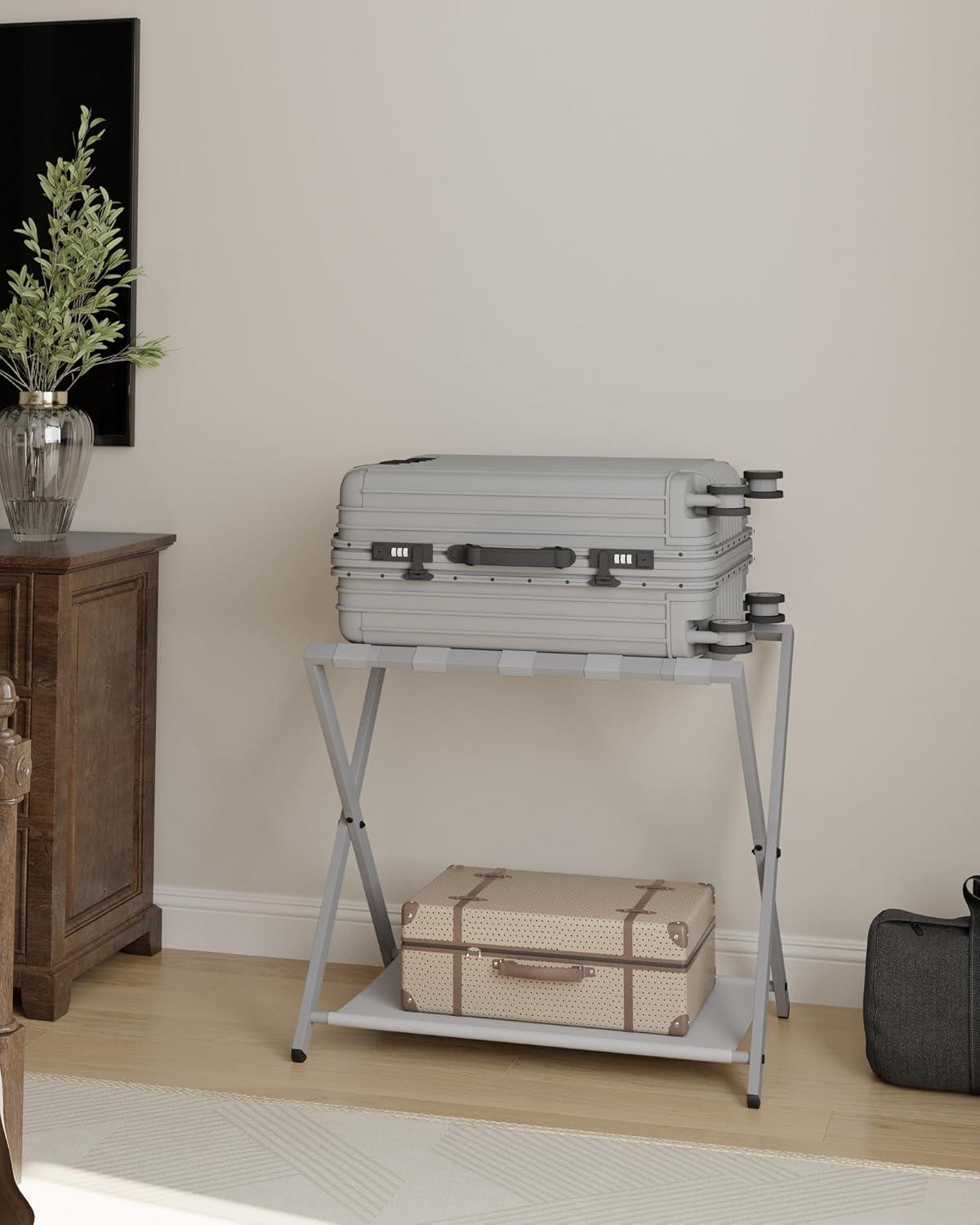 BINO Luggage Rack For Guest Room, Suitcase Stand With Storage Shelf, Steel Frame, Foldable For Easy Storage, Hotel, Bedroom, Black