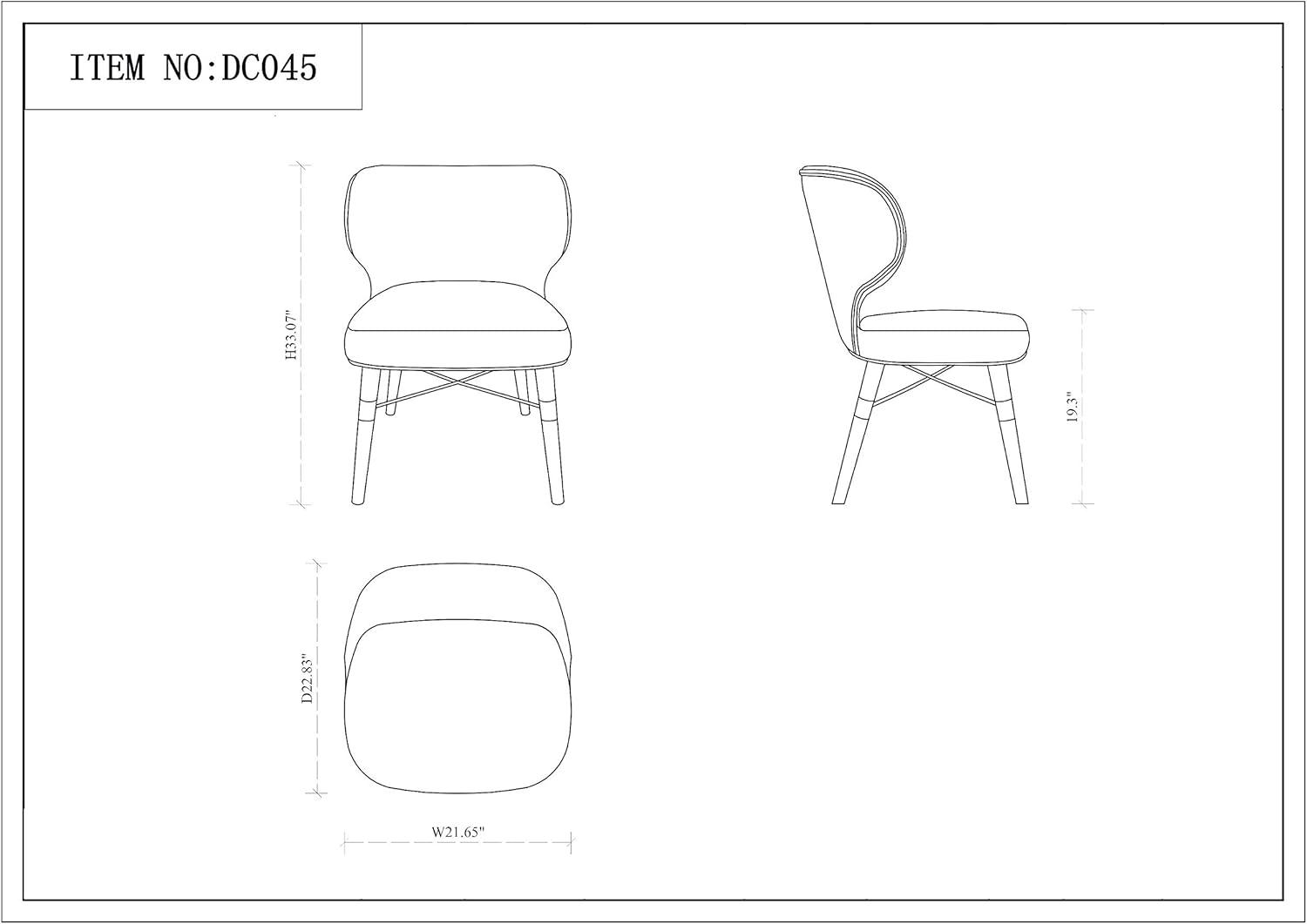 Modern Strine Dining Chair Upholstered in Velvet and Leatherette with Solid Wood Legs in Dark Taupe - Set of 2