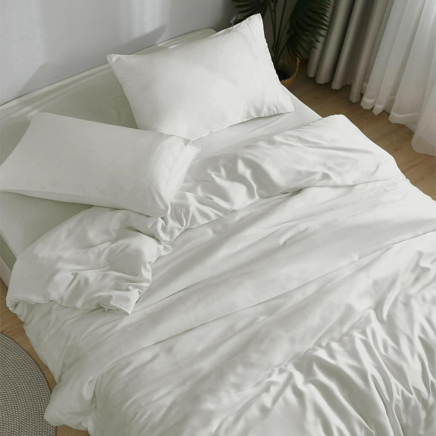 DOZ Bamboo Viscose Sheet Set, Organically Grown Bamboo, Buttery Soft, Cooling, High GSM, Deep Pockets Ivory Queen