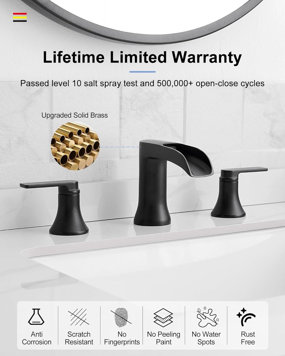 Matte Black Brass 8-Inch Widespread Waterfall Bathroom Faucet