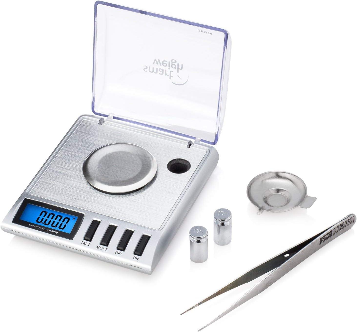 Smart Weigh GEM20-20g x 0.001 Grams, High Precision Digital Milligram Jewelry Scale, Reloading, Jewelry and Gems Scale, Calibration Weights and Tweezers Included
