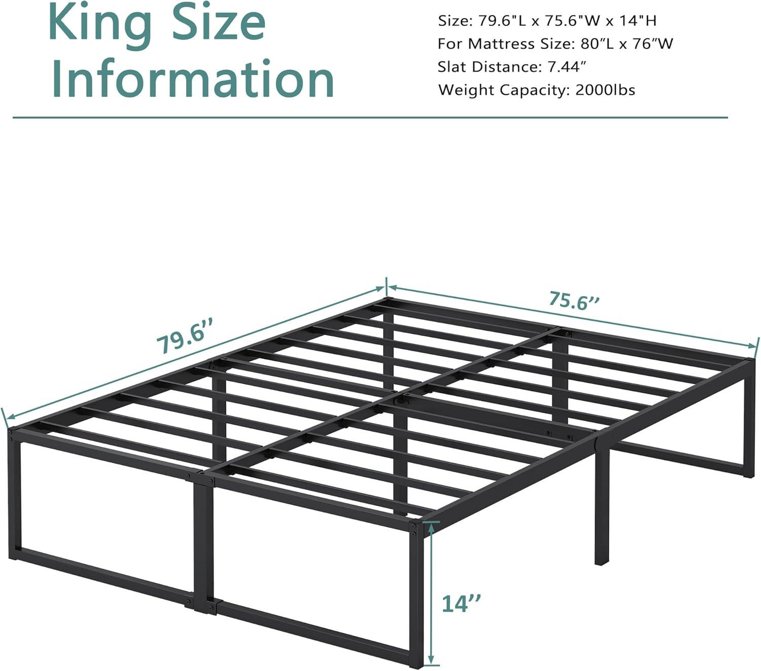 Whizmax 14 Inch King Bed Frame No Box Spring NeededHeavy Duty Metal Platform Bed Frame with Sturdy Steel Slats, Noise Free, Easy Assembly, Black