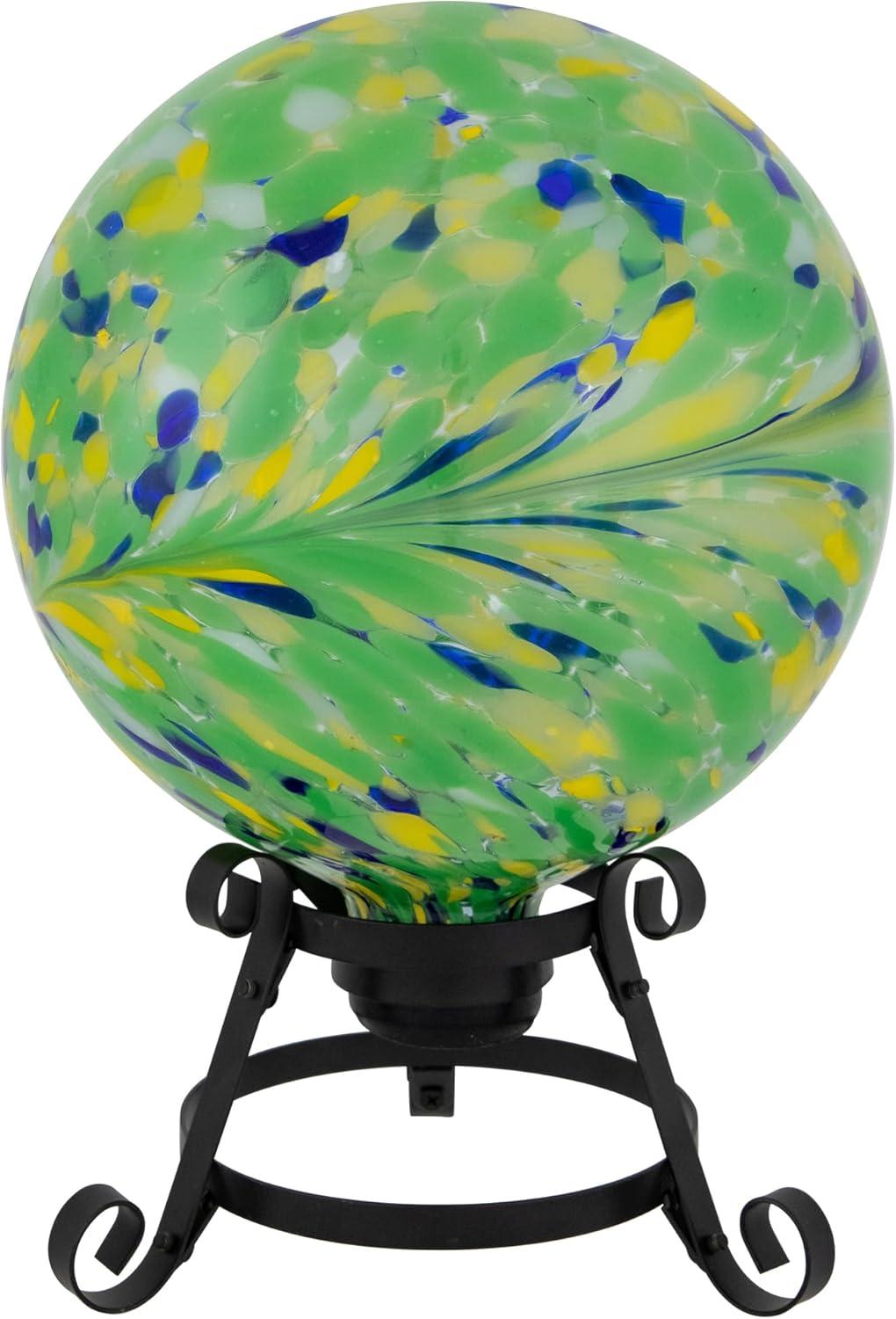 Northlight Hand Painted Swirled Outdoor Patio Garden Gazing Ball - 10" - Yellow and Green