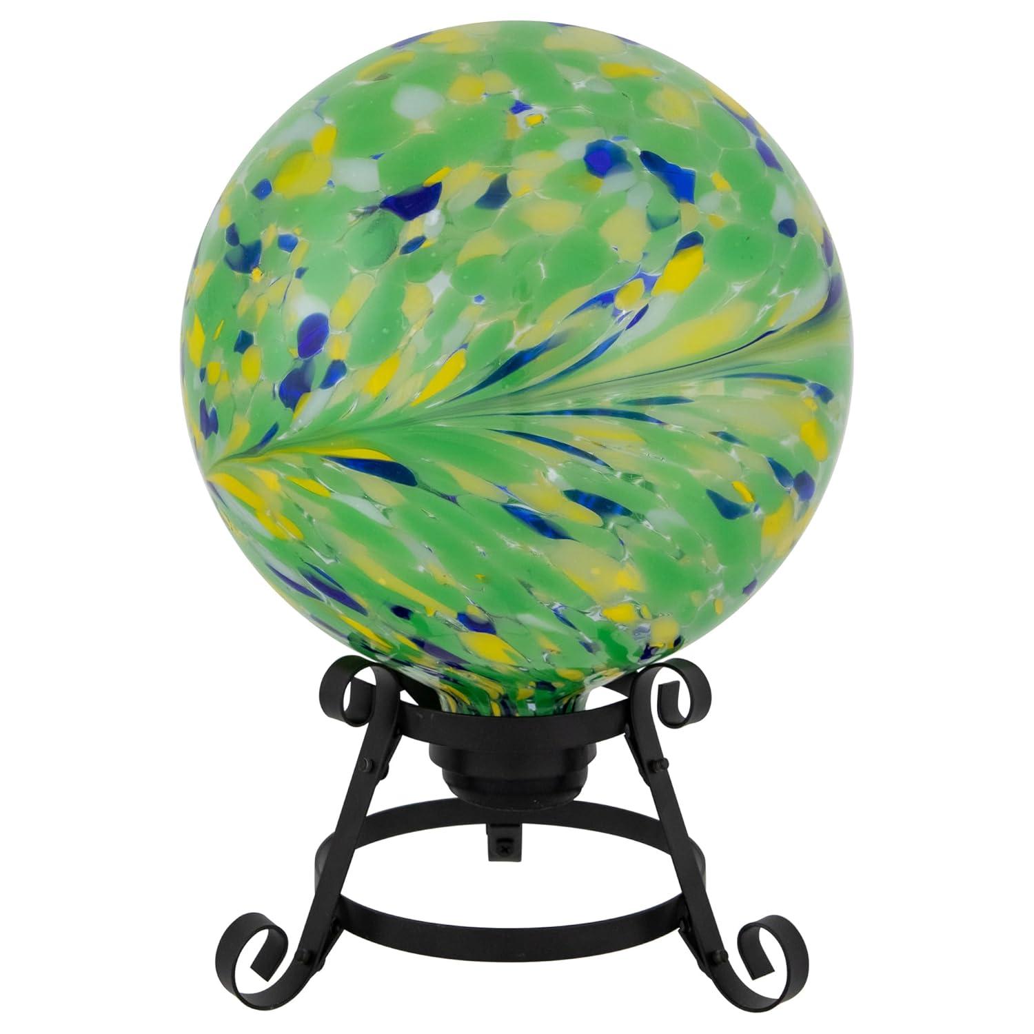 Northlight Hand Painted Swirled Outdoor Patio Garden Gazing Ball - 10" - Yellow and Green