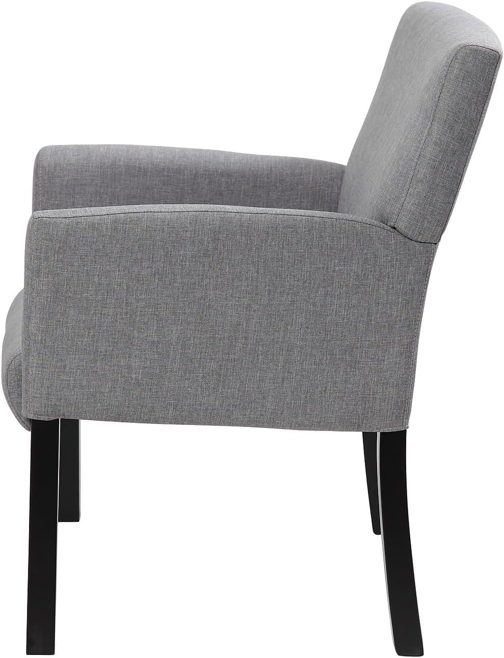 Box Arm Linen Guest Chair Gray - Boss Office Products: Ergonomic, Commercial Grade, Black Wood Legs, 275lb Capacity