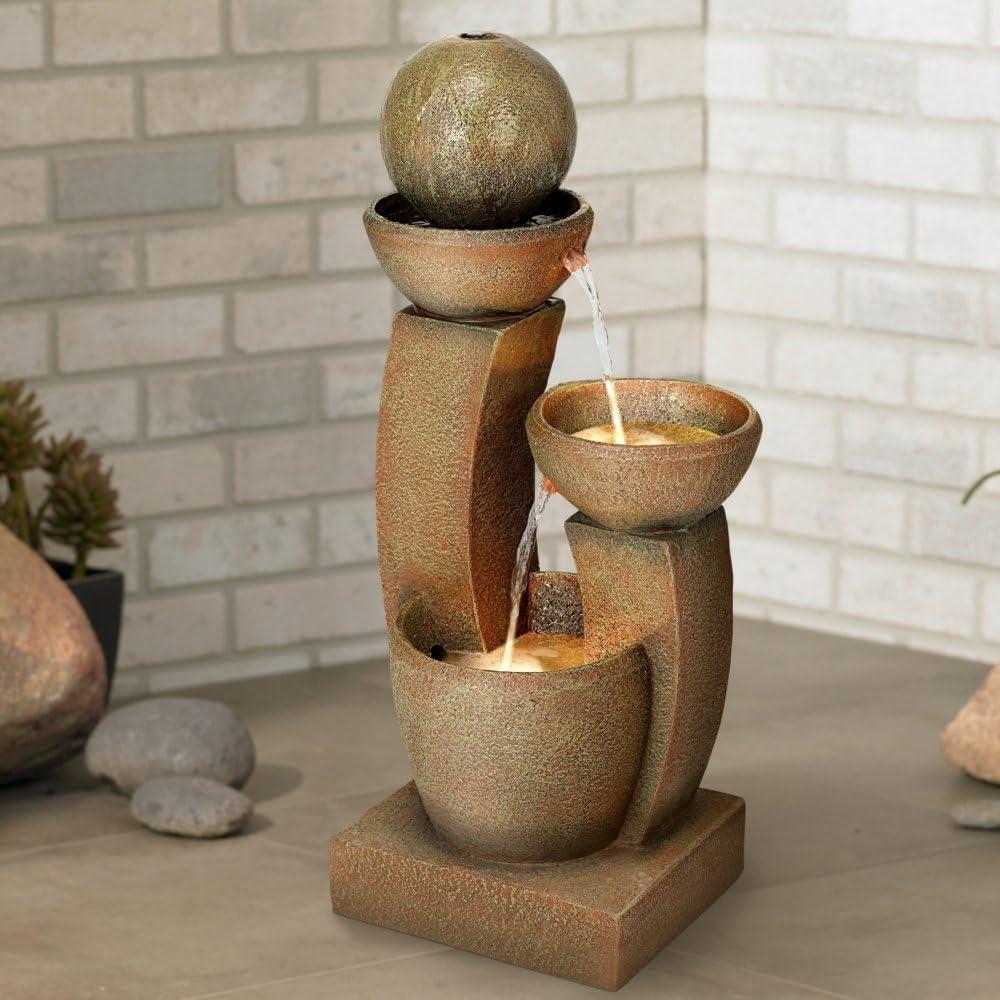 Curved Columns 31" High Large Modern Zen Indoor Outdoor Decor Faux Stone Floor Fountain with Light LED Outside Garden Patio