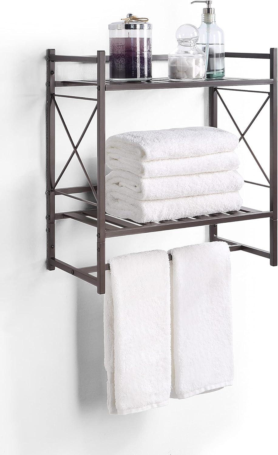 Bronze 2-Tier Wall Mounted Bathroom Shelf with Towel Bar