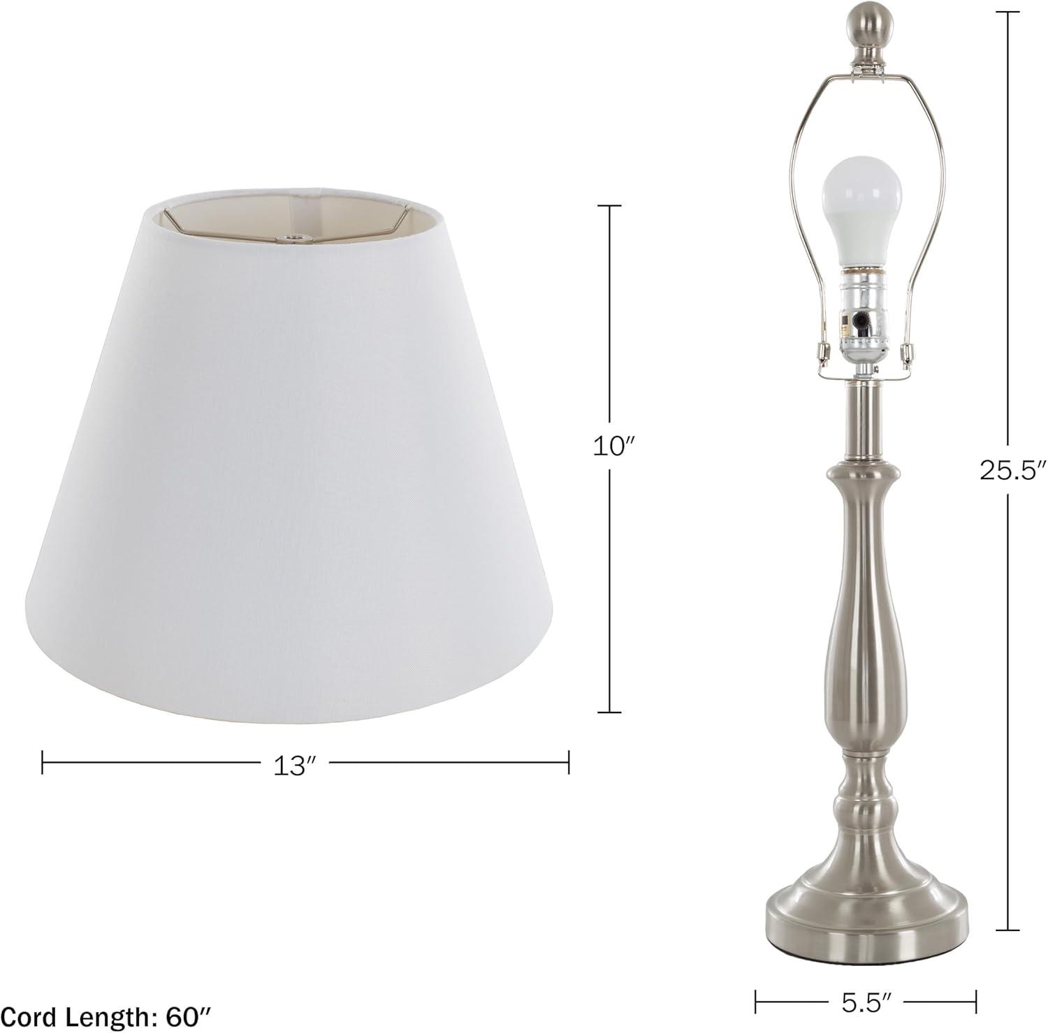 Lavish Home Brushed Steel Table Lamps - Set of 2 Traditional Accent Lights with LED Bulbs