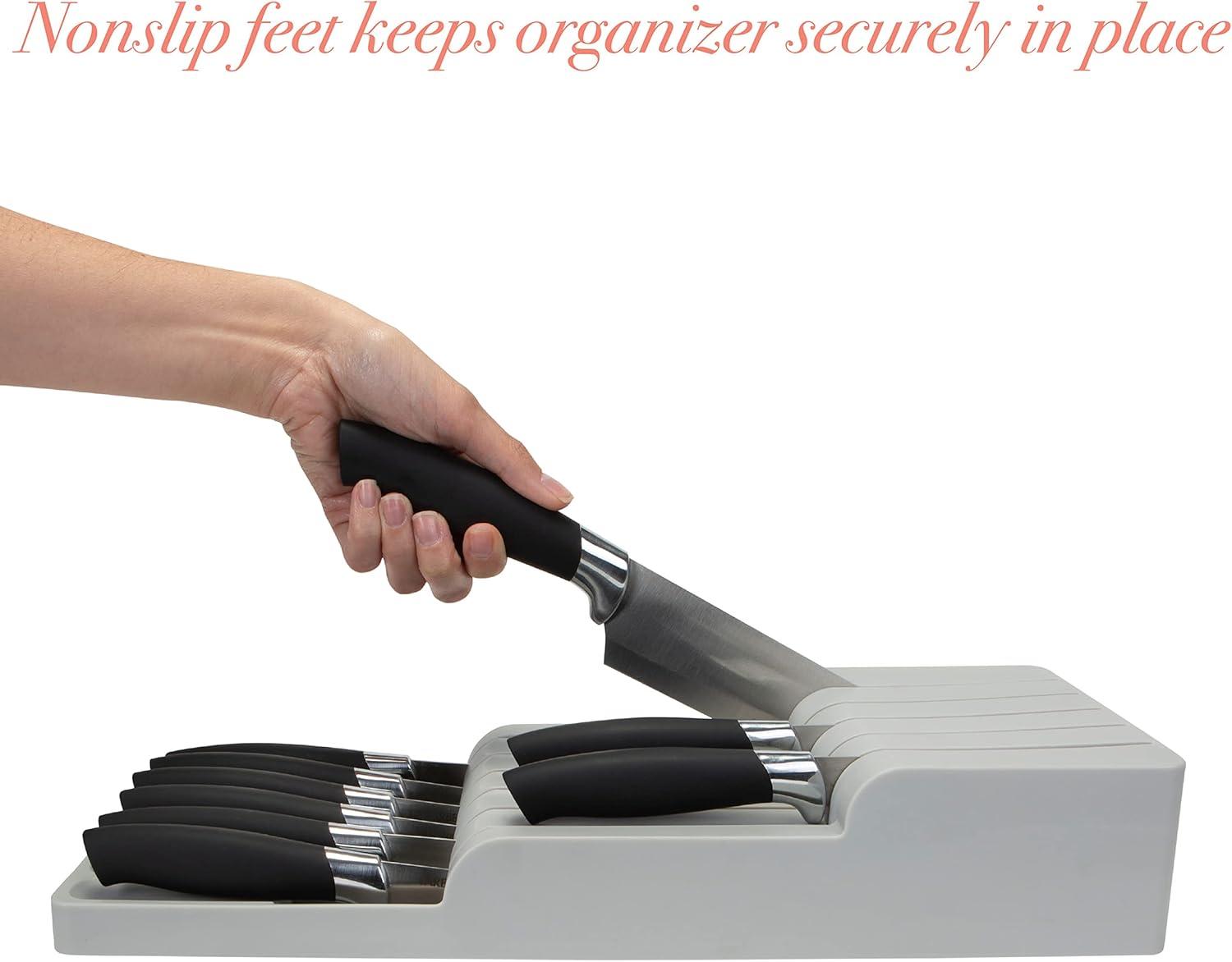 Gray Plastic 2 Tier Knife Drawer Organizer with 11 Slots