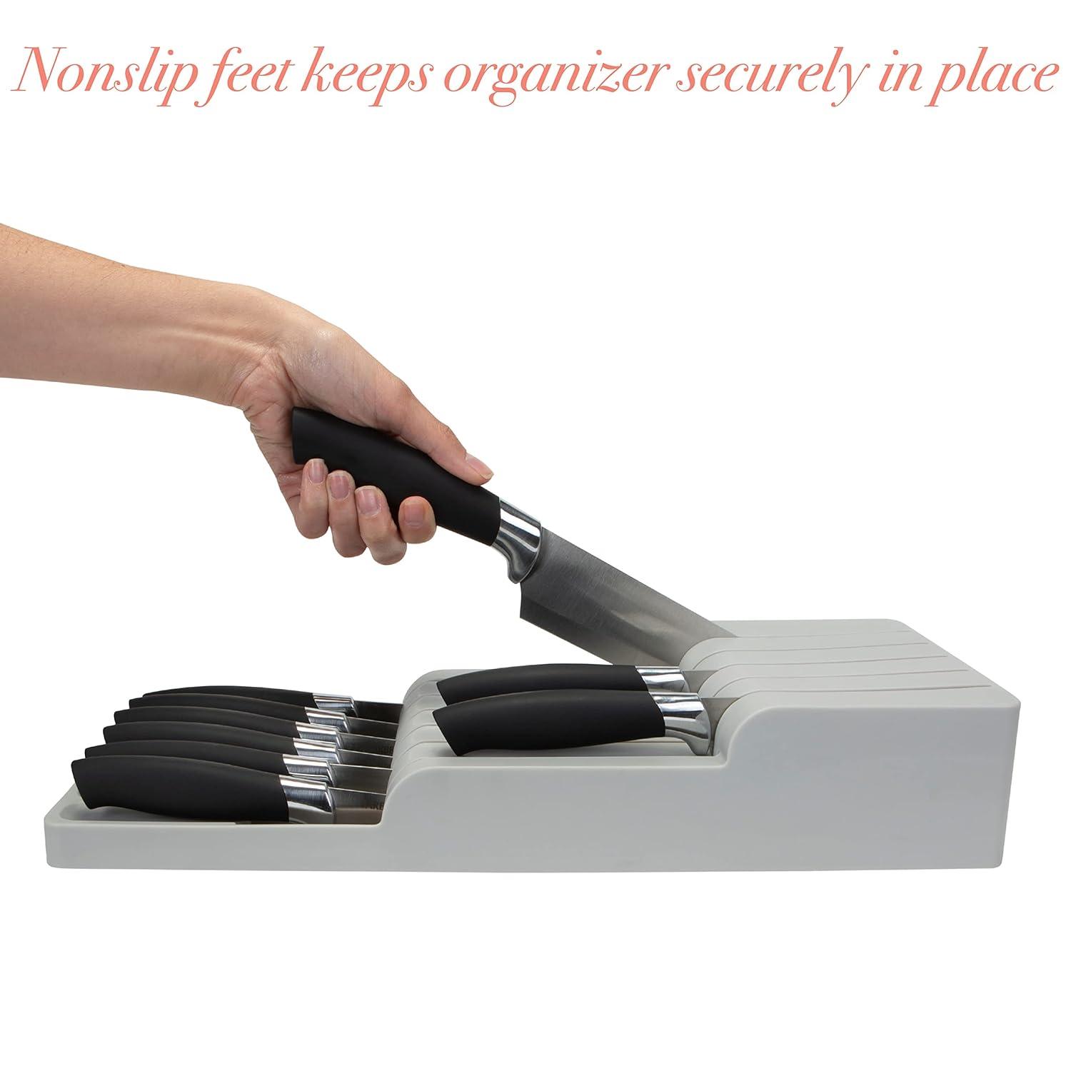 Gray Plastic 2 Tier Knife Drawer Organizer with 11 Slots