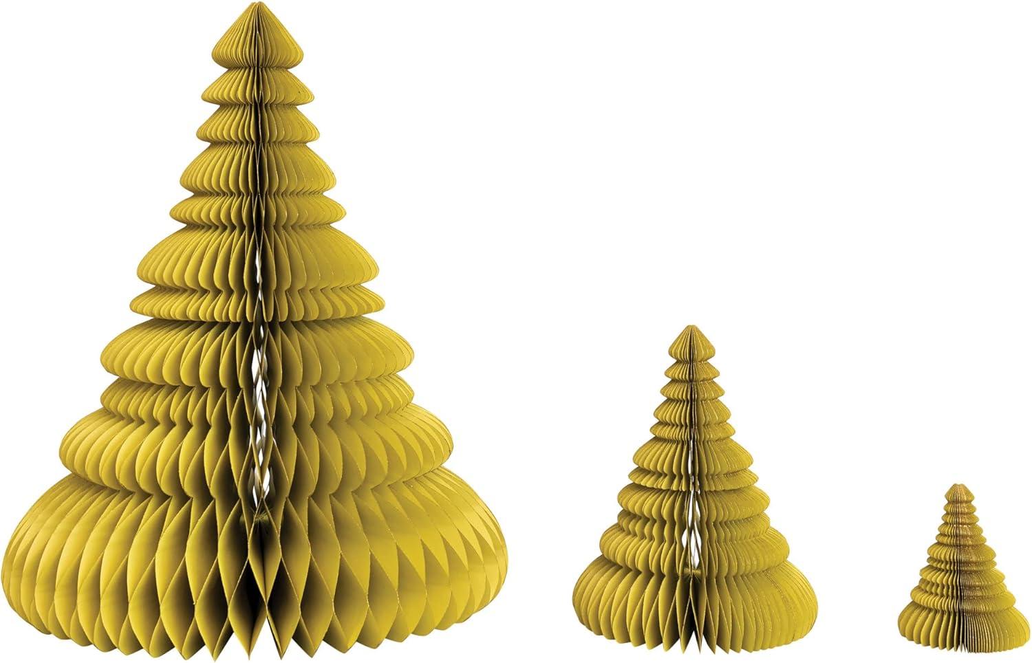 Creative Co-Op 20" Round x 26" H, 9-1/2" Round x 12" H & 5" Round x 6" H Handmade Recycled Paper Folding Honeycomb Trees w/Glitter, Chartreuse, Set of 3
