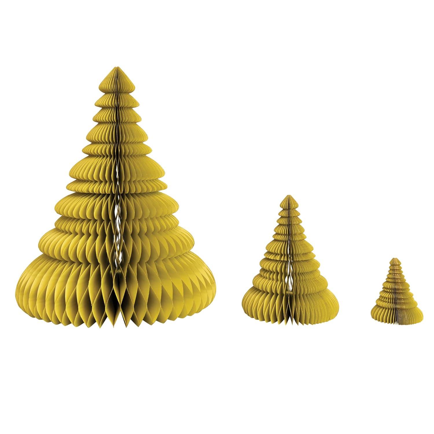 Creative Co-Op 20" Round x 26" H, 9-1/2" Round x 12" H & 5" Round x 6" H Handmade Recycled Paper Folding Honeycomb Trees w/Glitter, Chartreuse, Set of 3