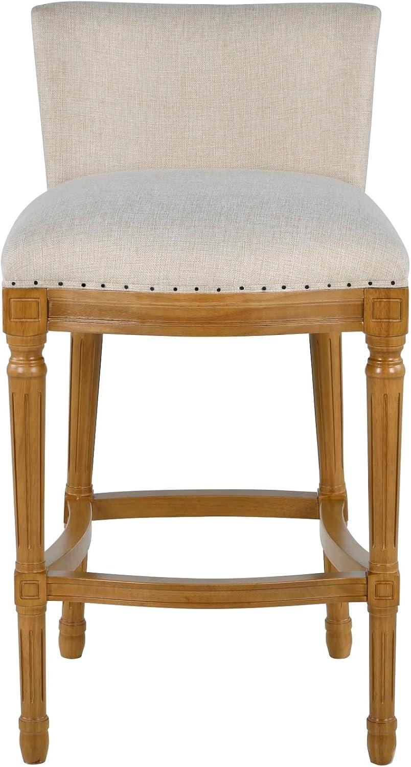 Francesca Tan Linen Cushioned Counter Height Stool with Oak Frame