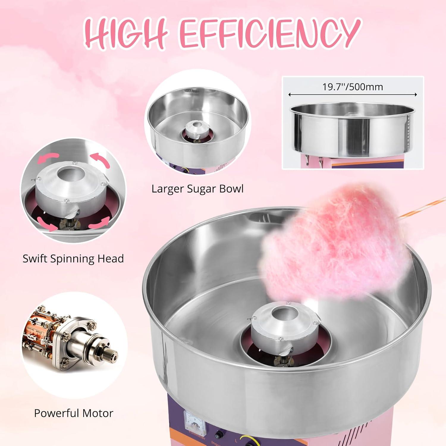 Pink Stainless Steel Commercial Cotton Candy Machine with Storage Drawer