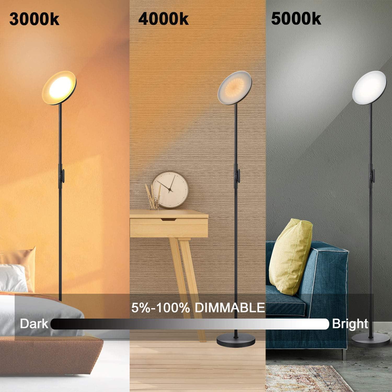 Adjustable Modern Black Torchiere Floor Lamp with LED Touch Panel