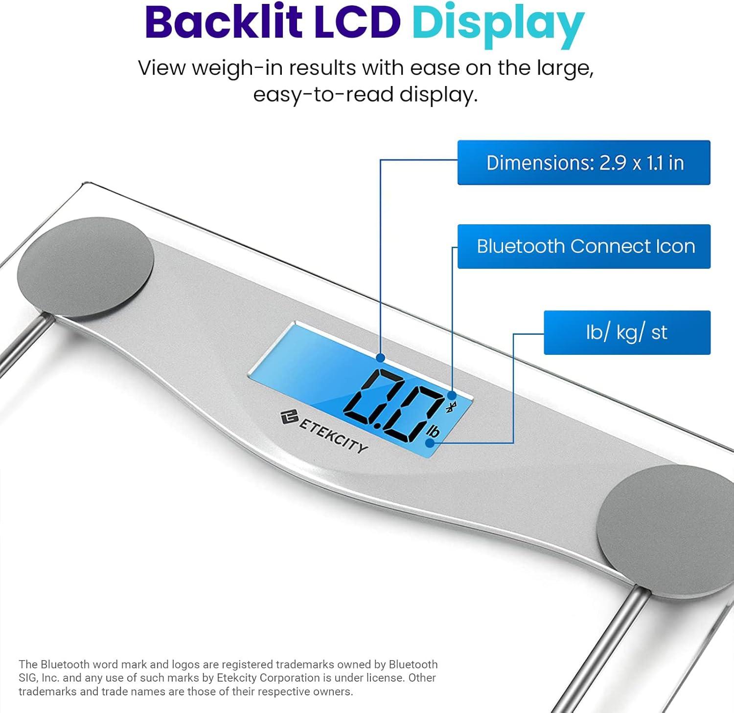 Etekcity Bluetooth Digital Bathroom Scale with Blue LCD Display