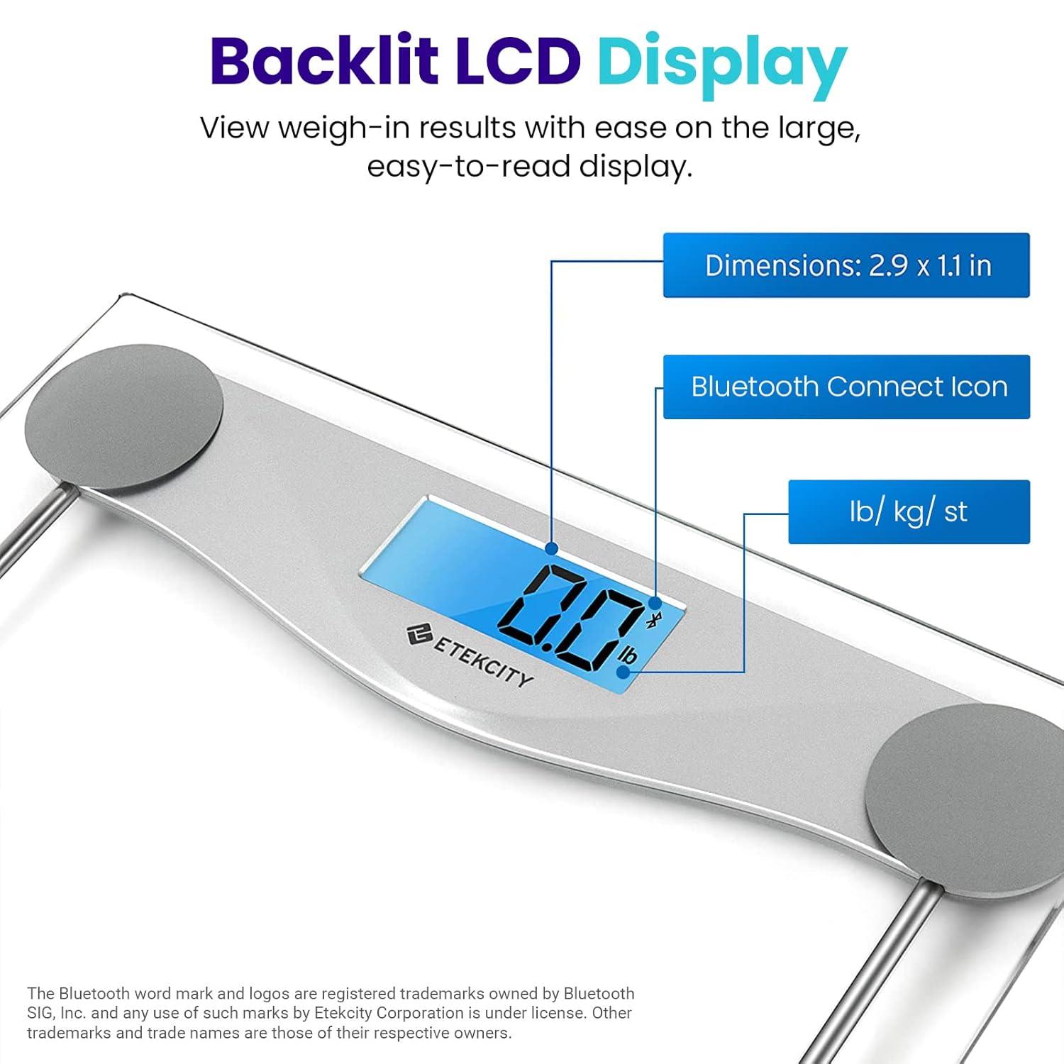 Etekcity Bluetooth Digital Bathroom Scale with Blue LCD Display