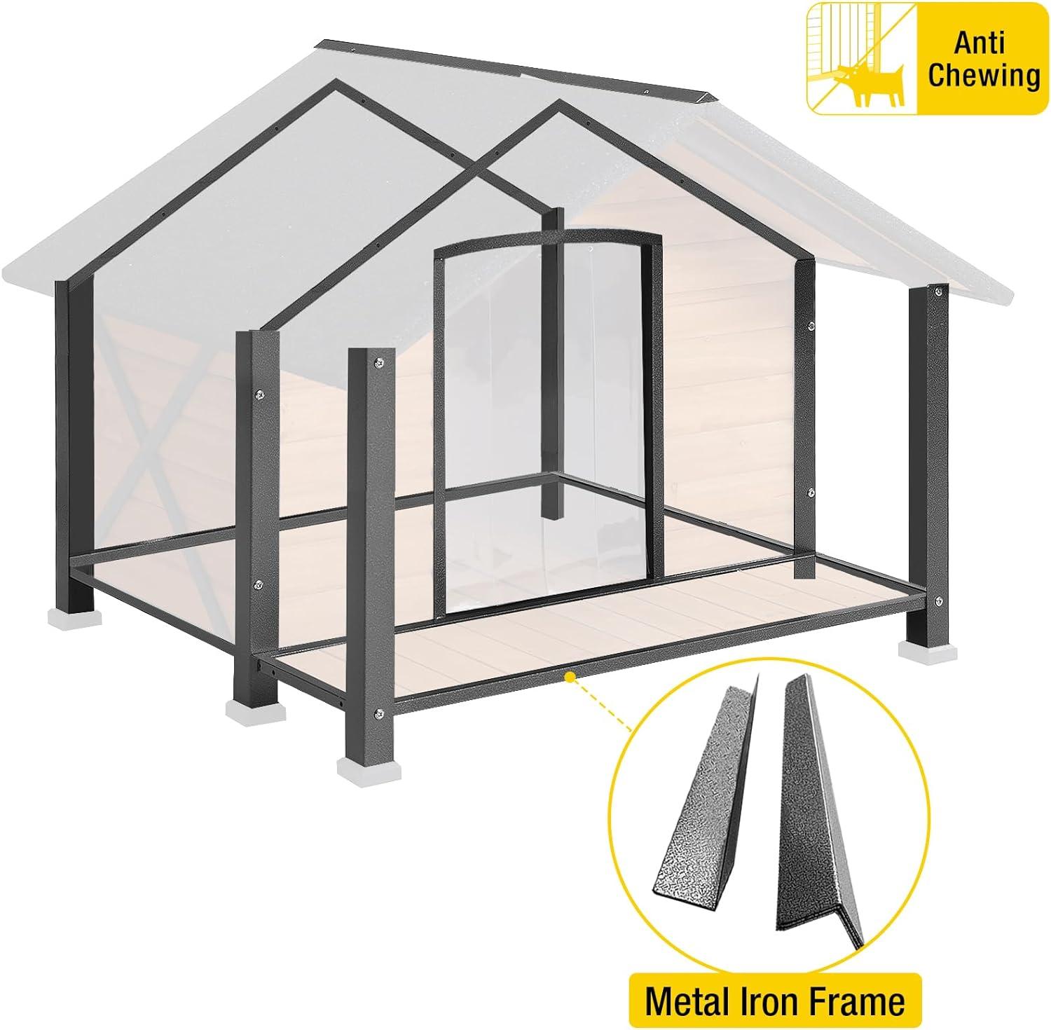 Aivituvin Anti-chewing Wooden Dog House 34.3"D Kennels for Outdoor & Indoor Large Porch Weatherproof, Brown