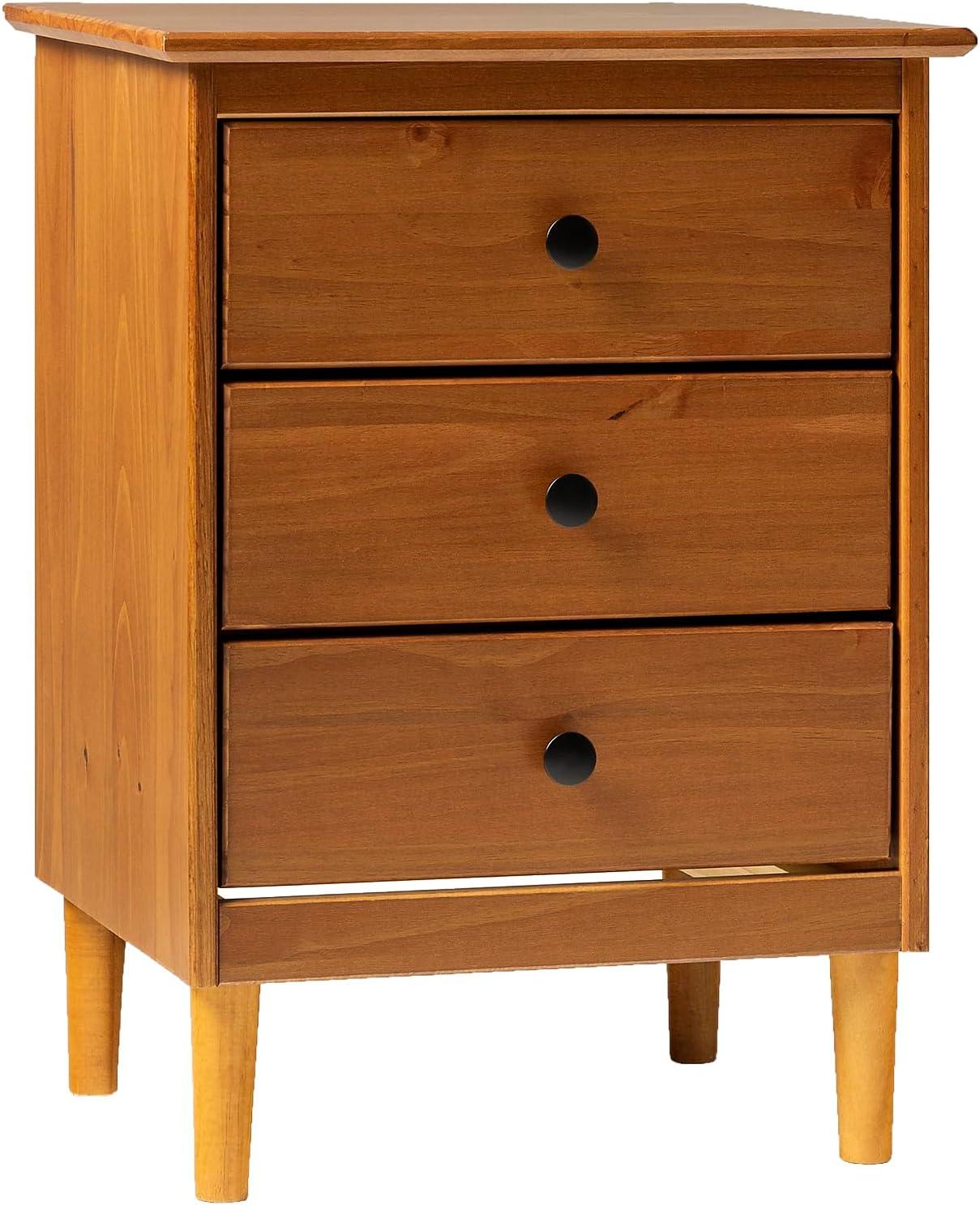 Walker Edison 3 Drawer Solid Wood Nightstand in Caramel