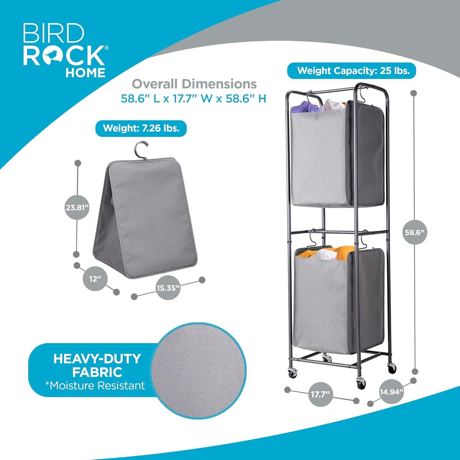 BIRDROCK HOME Rolling 2-Hamper Vertical Laundry Sorter - Grey