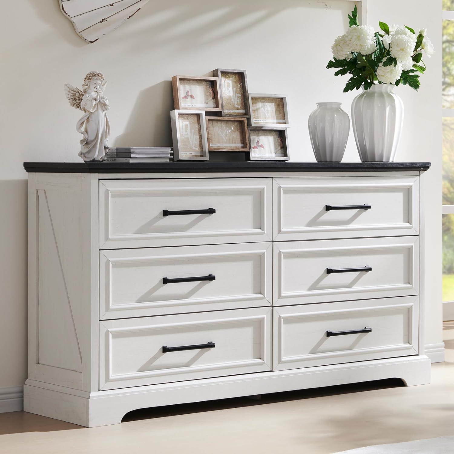 Lark Manor™ Ursula 52"W Farmhouse 6 Wide Drawer Dresser, Bedroom Chest of Drawers With Anti-Tip Design