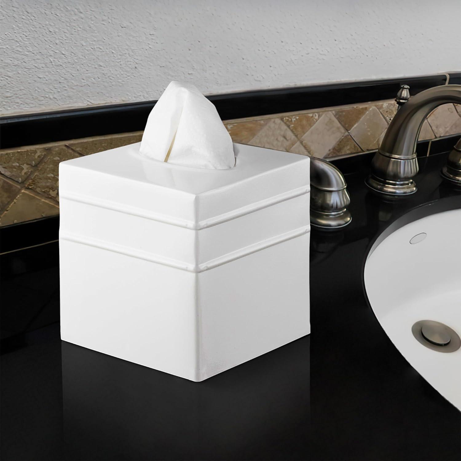 White Metal Embossed Square Tissue Box Cover