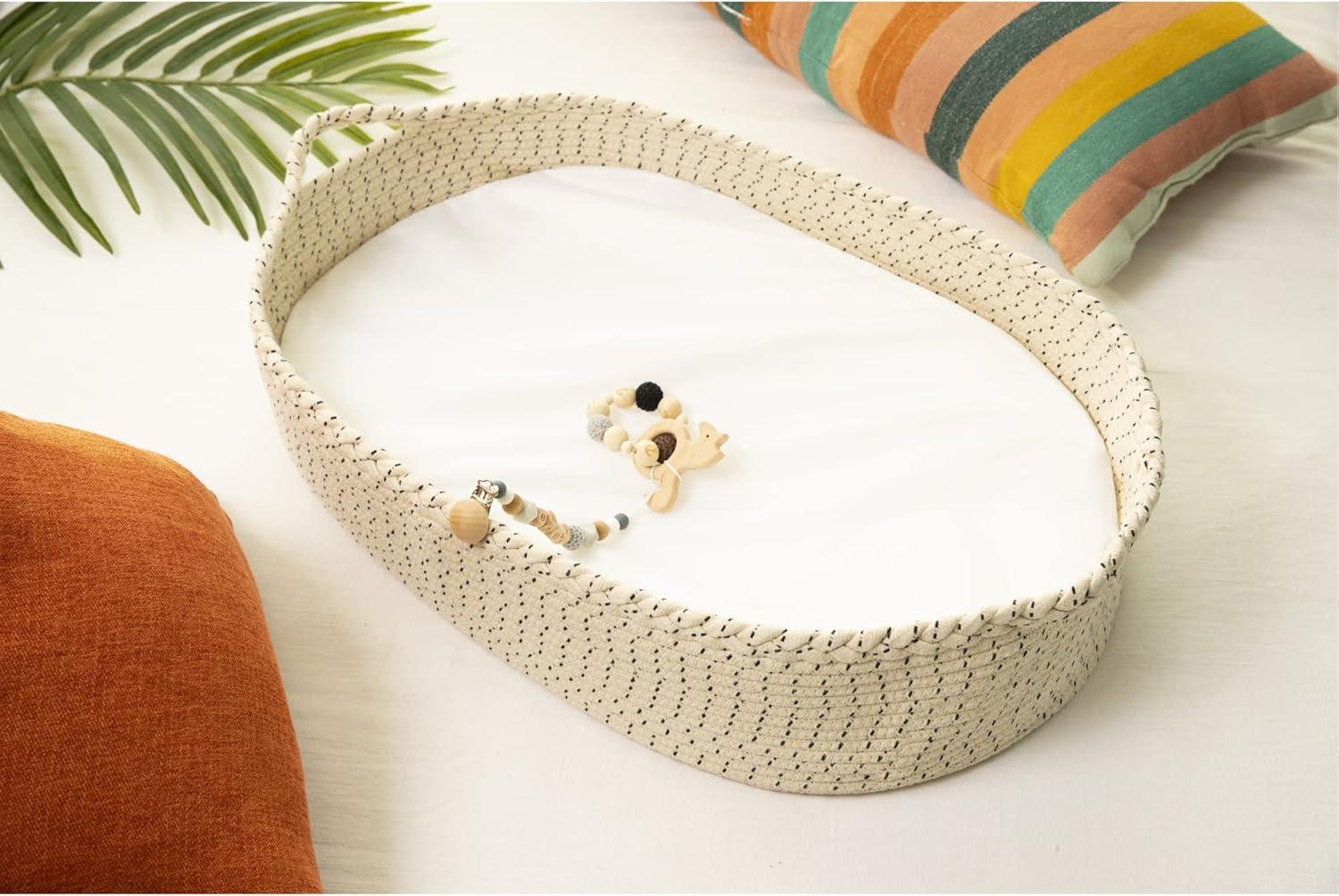 Baby Changing Basket-Moses Basket Changing Table Topper, Raised Side Foam Pad with Waterproof Pad Cover, Built-in Security Strap, Diaper Changing Station, J&Joo