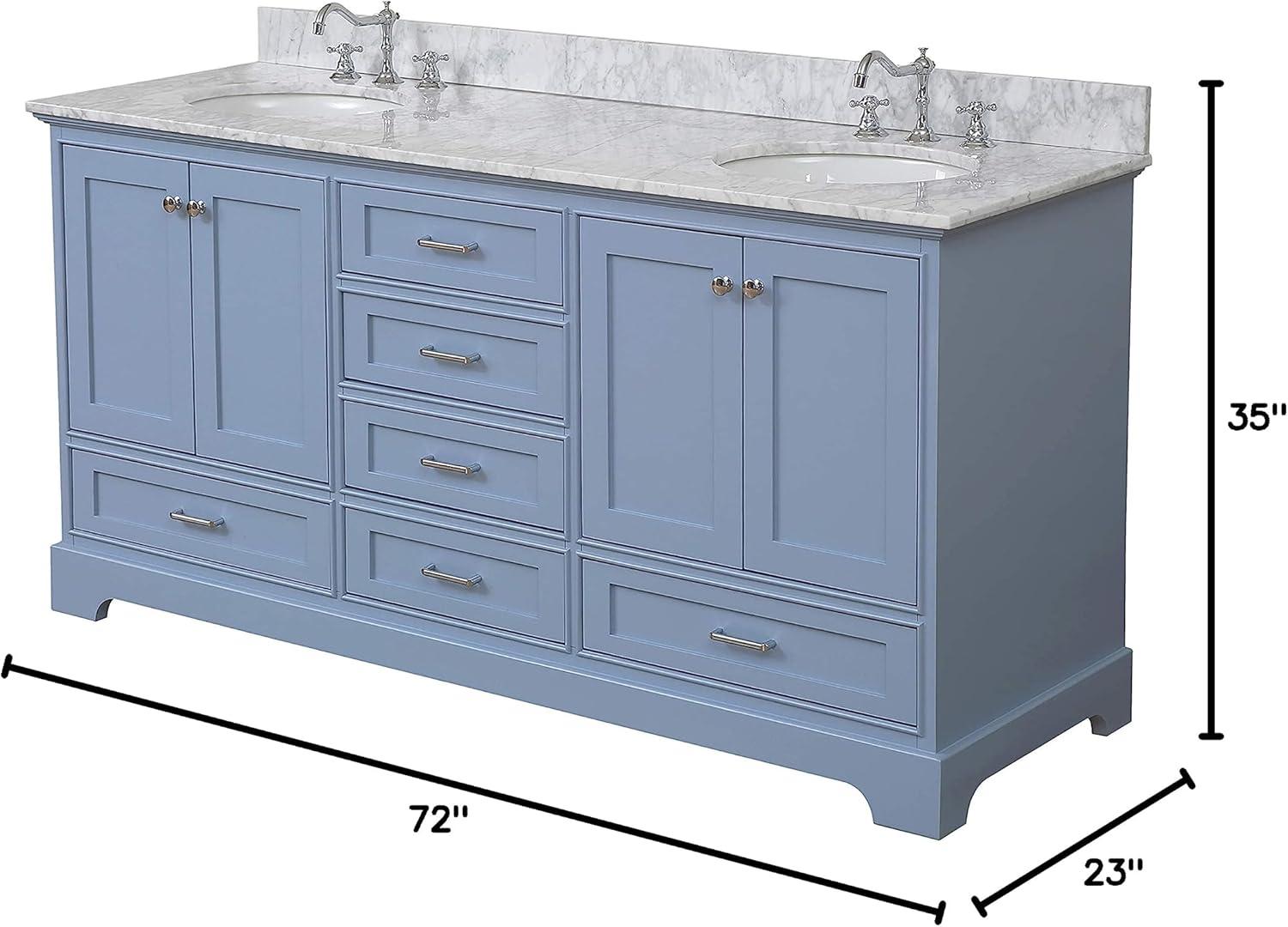 Harper 72" Powder Blue Double Vanity with Carrara Marble Top