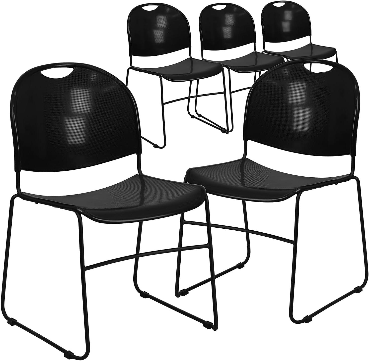 Flash Furniture Gaea 880 lb. Capacity Ultra-Compact Stack Chair with Metal Frame (Set of 5)