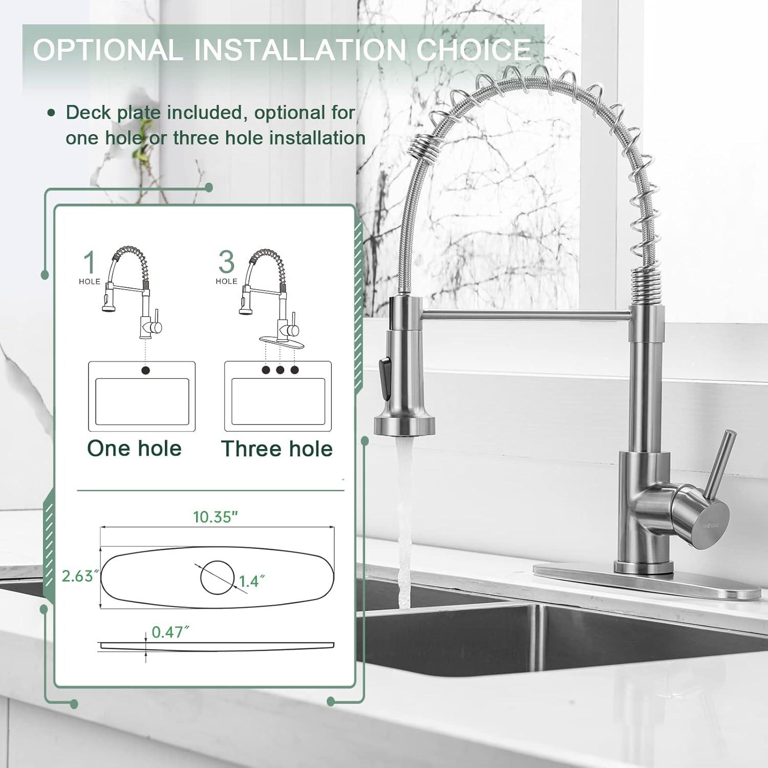 Besdor Kitchen Faucet with Pull Down Sprayer, Spring Single Handle Faucet for Kitchen Sink, Two Function Sprayer, 360-degree Rotation, with Deck Plate, 304 Food Grade Stainless Steel, Brushed Nickel