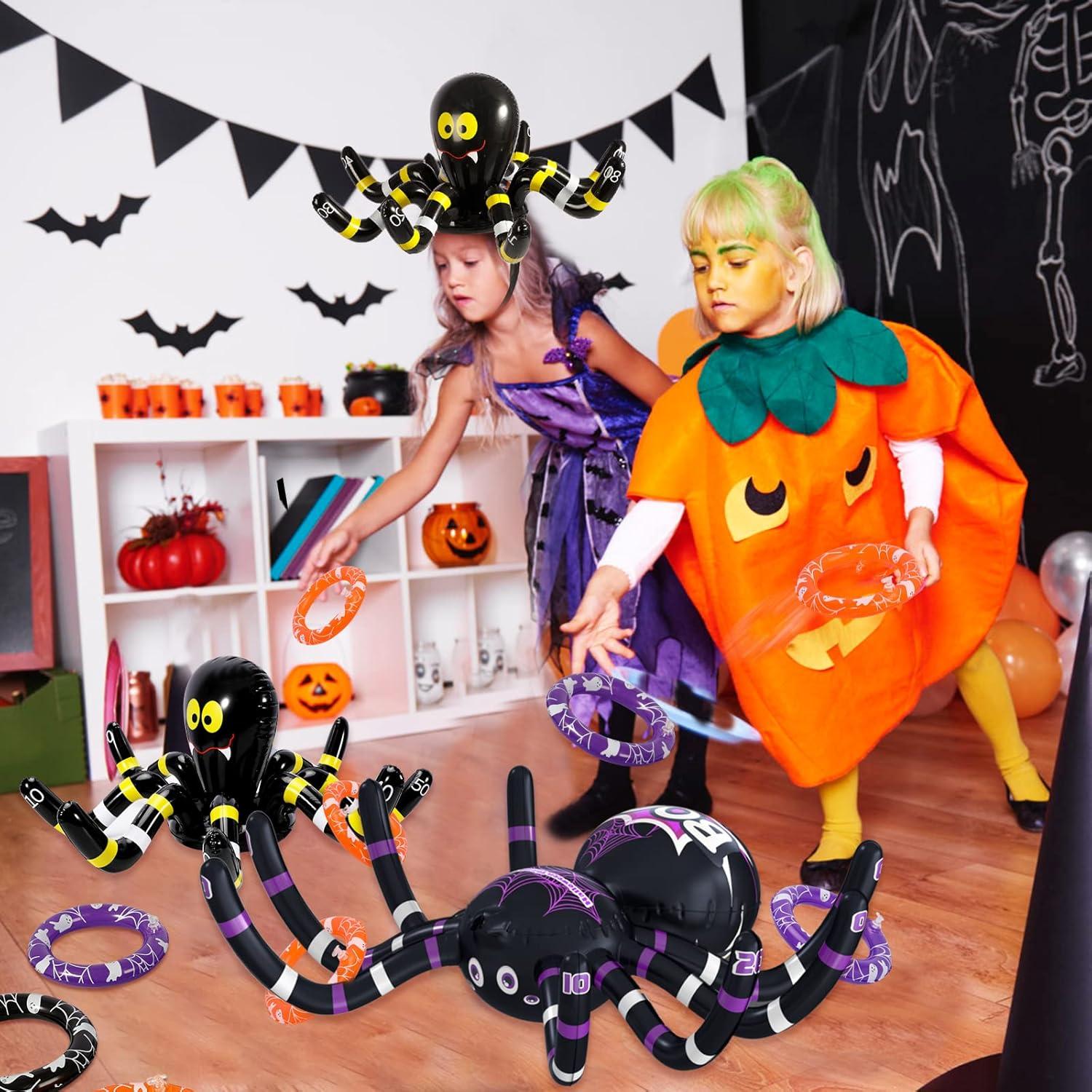 Max Fun Halloween Ring Toss Games for Kids, 2 Pack Inflatable Spiders Set Halloween Party Favor Supplies Holiday Carnival School Decoration Outdoor Indoor Spooky Creepy Game