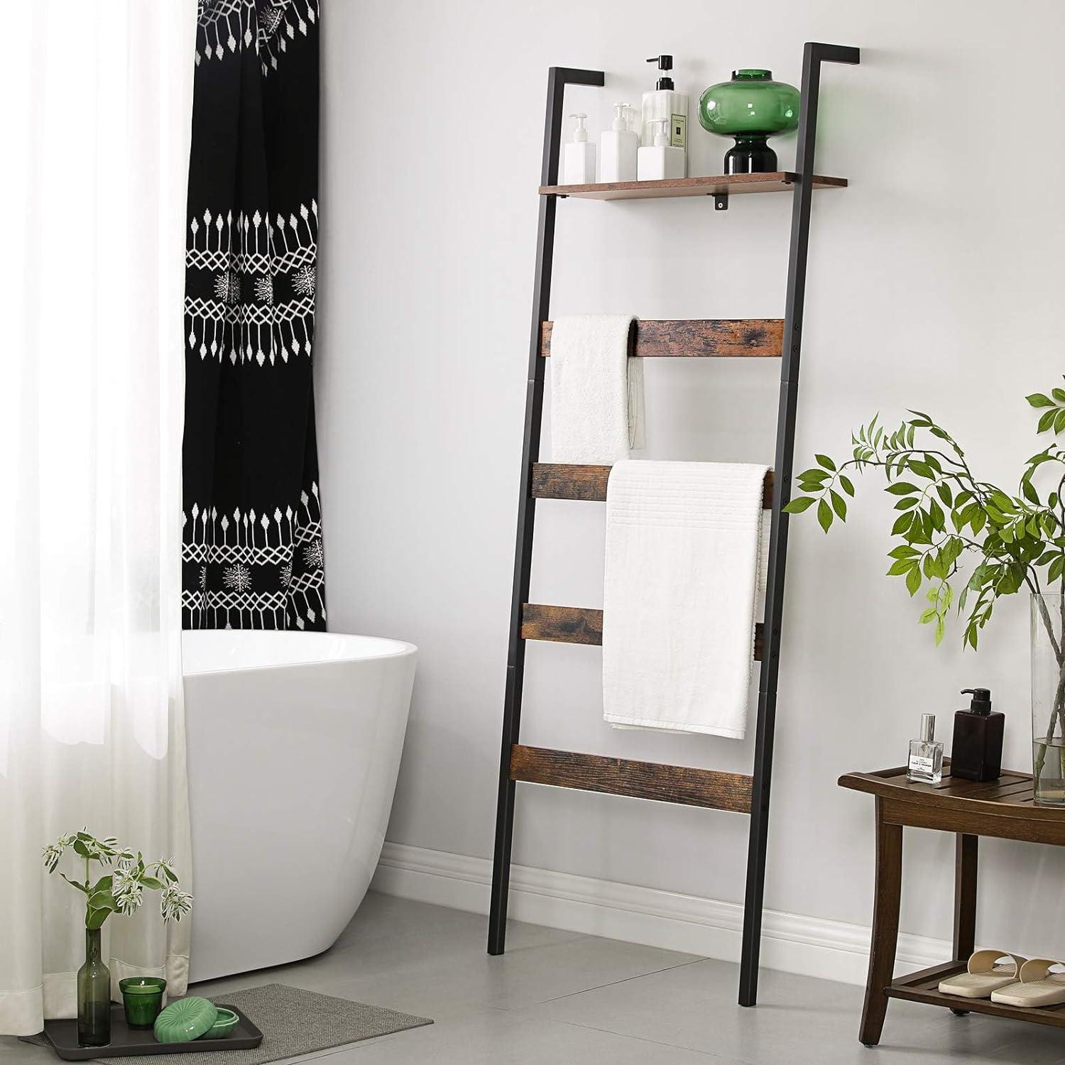 Rustic Brown and Black Steel Frame Blanket Ladder