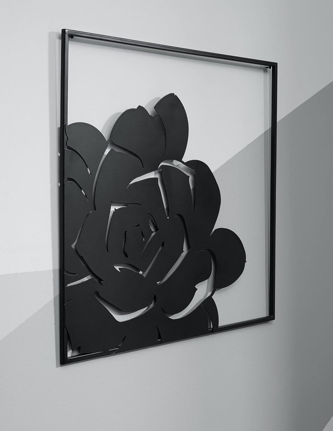 Black Metal Floral Design Square Wall Sculpture