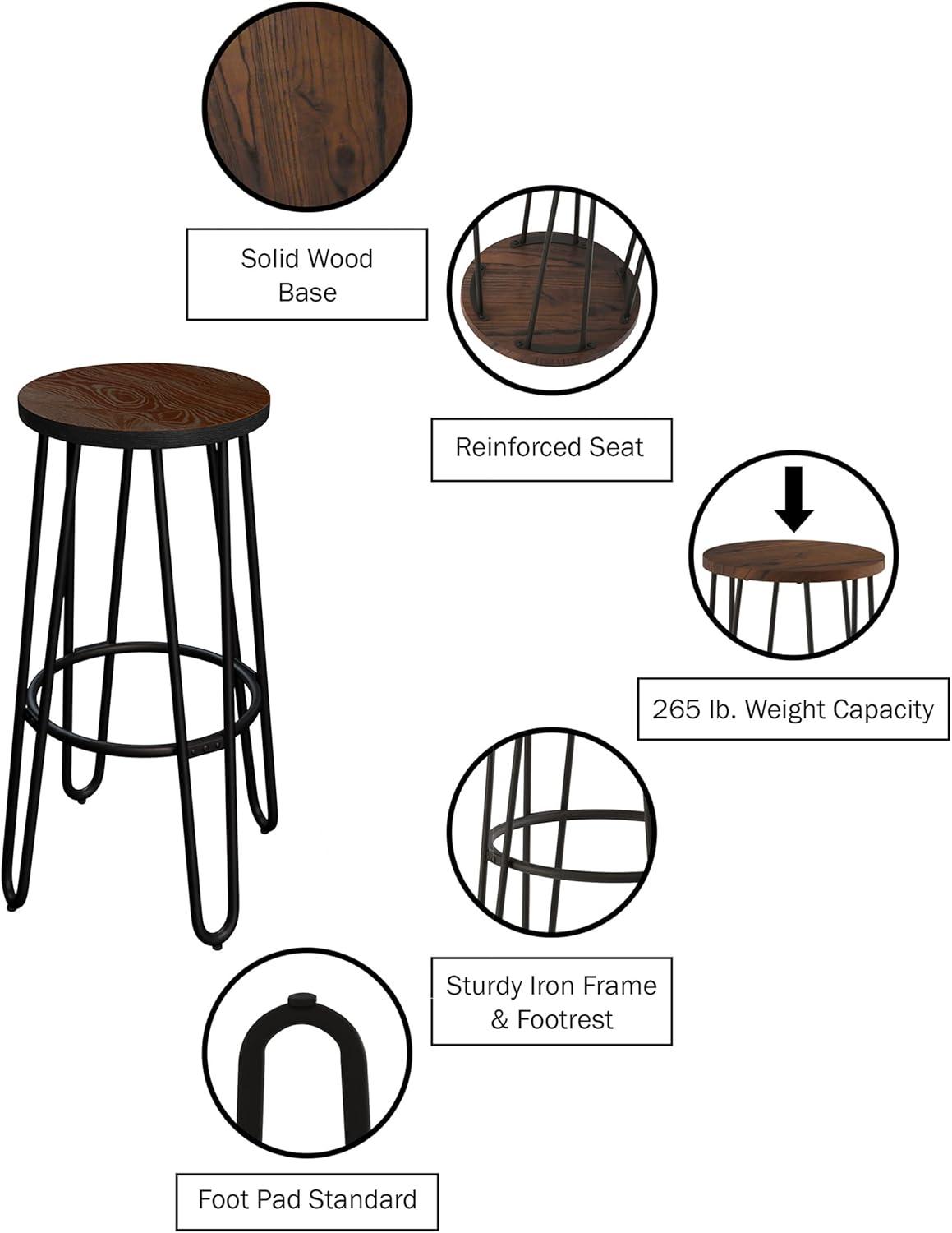 Alidia 24-Inch Bar Stools - Backless Barstools with Hairpin Legs, Wood Seat - Kitchen or Dining Room - Modern Farmhouse Barstools, 4 Pack