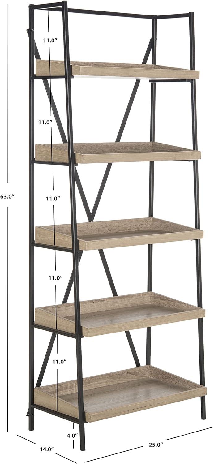 Joel 63'' Black Iron and Oak Finish 5-Tier Etagere