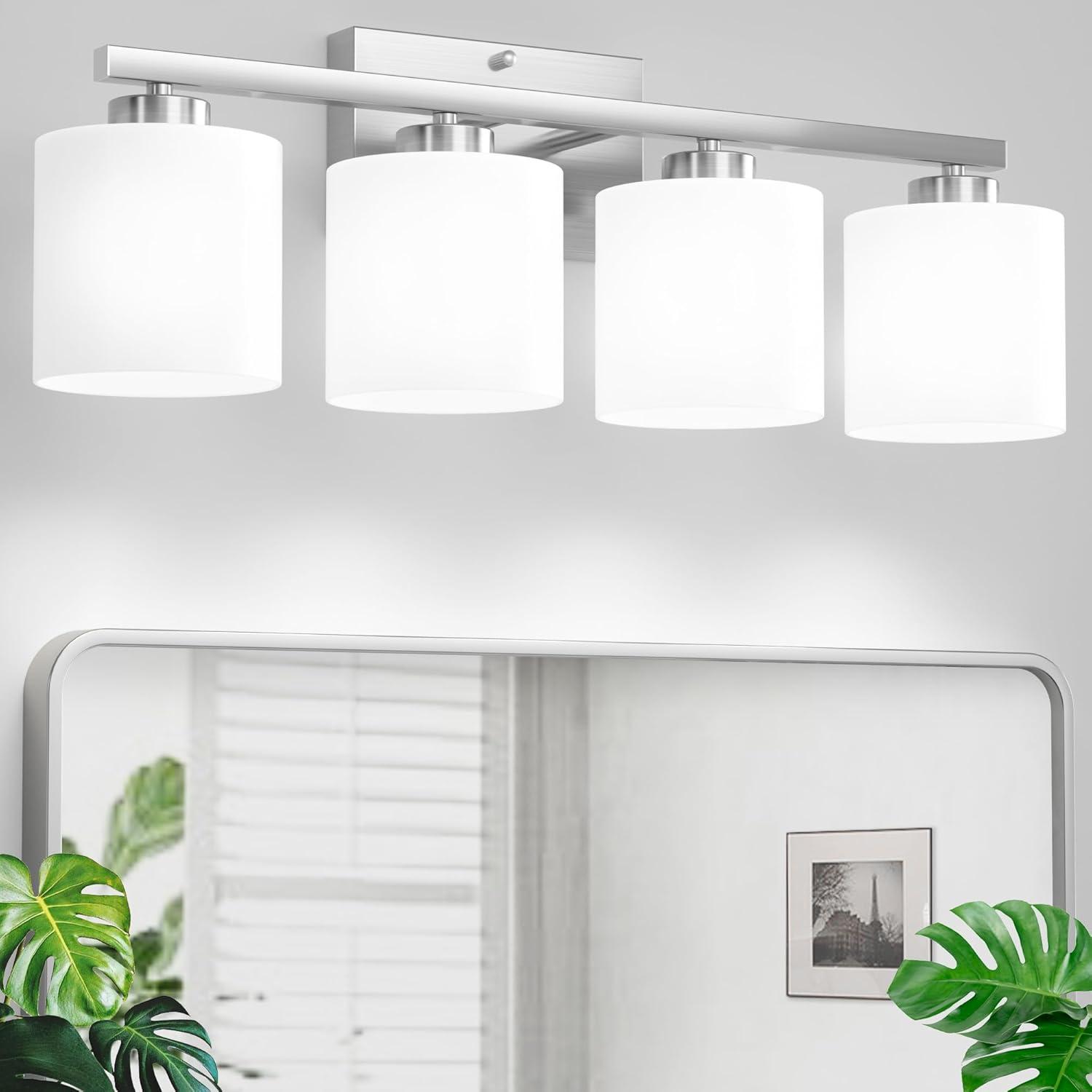 Brushed Nickel Bathroom Light Fixtures, 3-Light Modern Vanity Light Over Mirror
