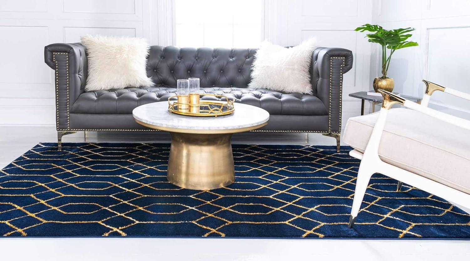 Glam Navy Blue Gold Area Rug