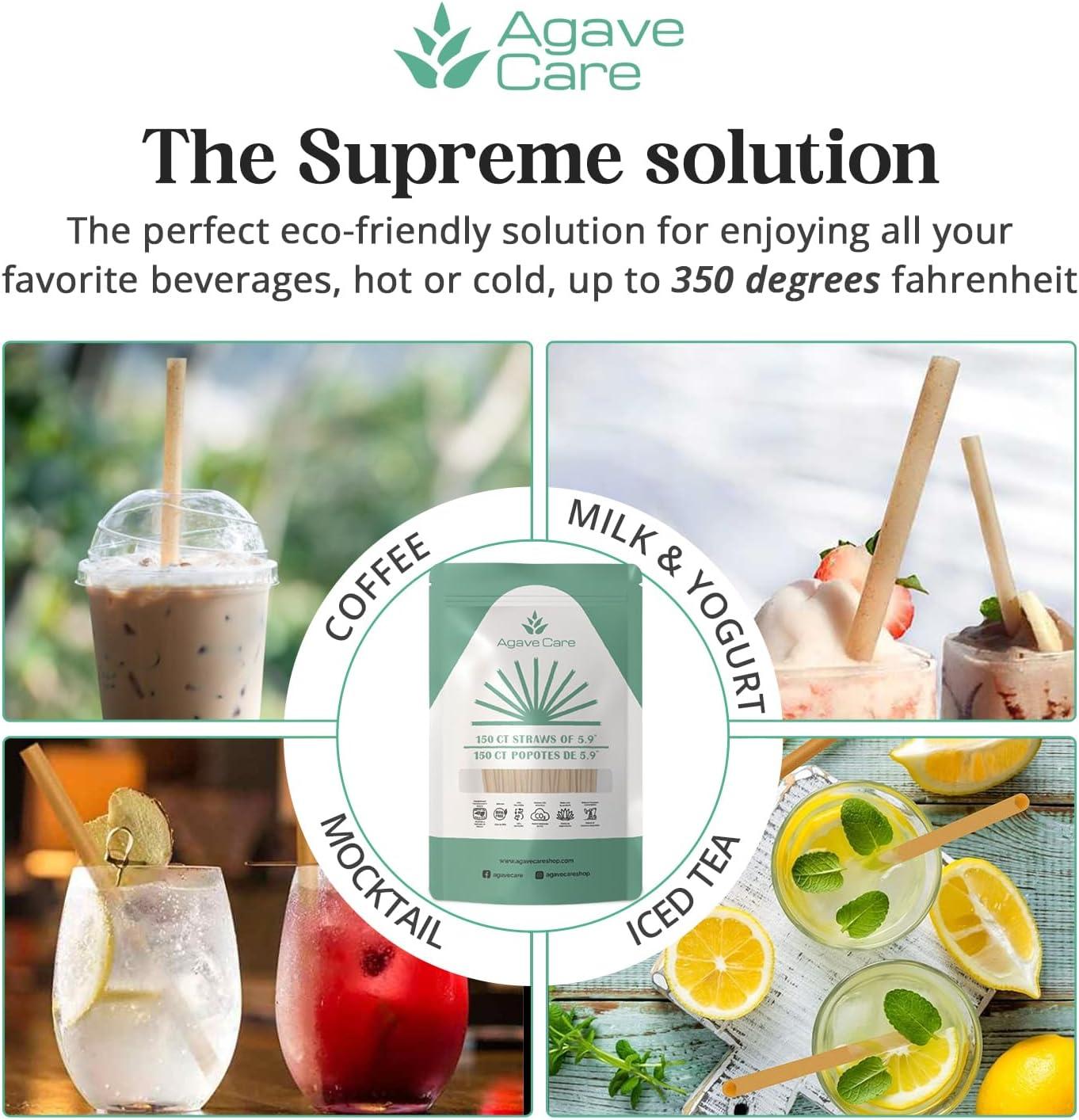 Agave Care Sustainable Agave Straws - 5.9" - Natural - Unwrapped - 150 Count - 3 oz